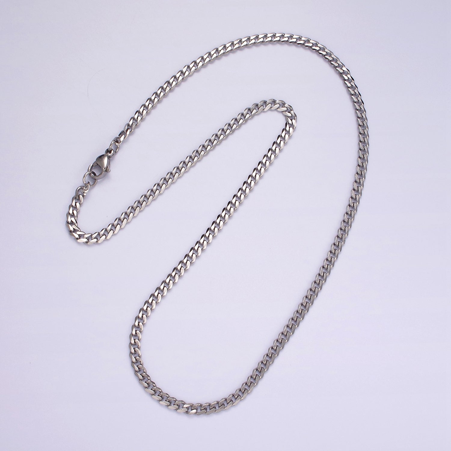 Rhodium Plated 3.5mm Concave Flat Curb 18 Inch Layering Chain Necklace | WA-2316