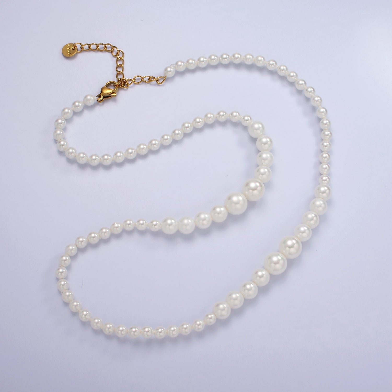 Stainless Steel Round Bubble Shell Pearl 18 Inch Layering Necklace w. Extender | WA-2319