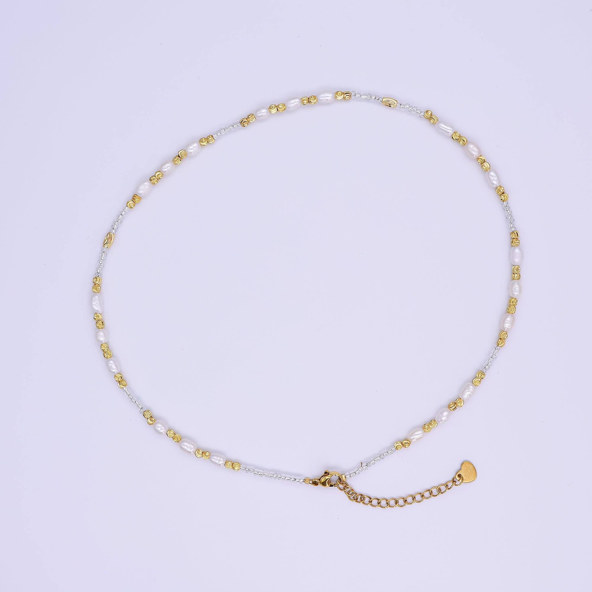 Handmade Bead Chain Necklace with Mother of Pearl 15.55 Inch with Extender | WA2586