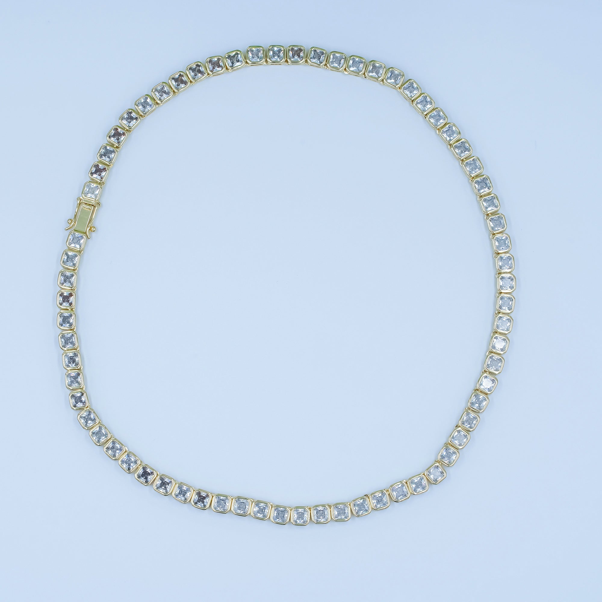 24K Gold Filled 5.3mm Square CZ Tennis Chain 16 Inch Necklace | WA-2753