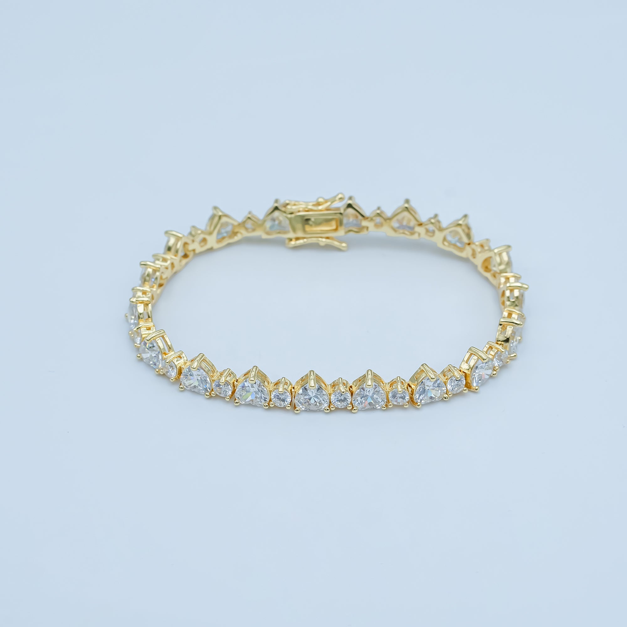 24K Gold Filled Heart CZ Tennis Chain 7 Inch Bracelet in Gold & Silver | WA-2859 WA-2860