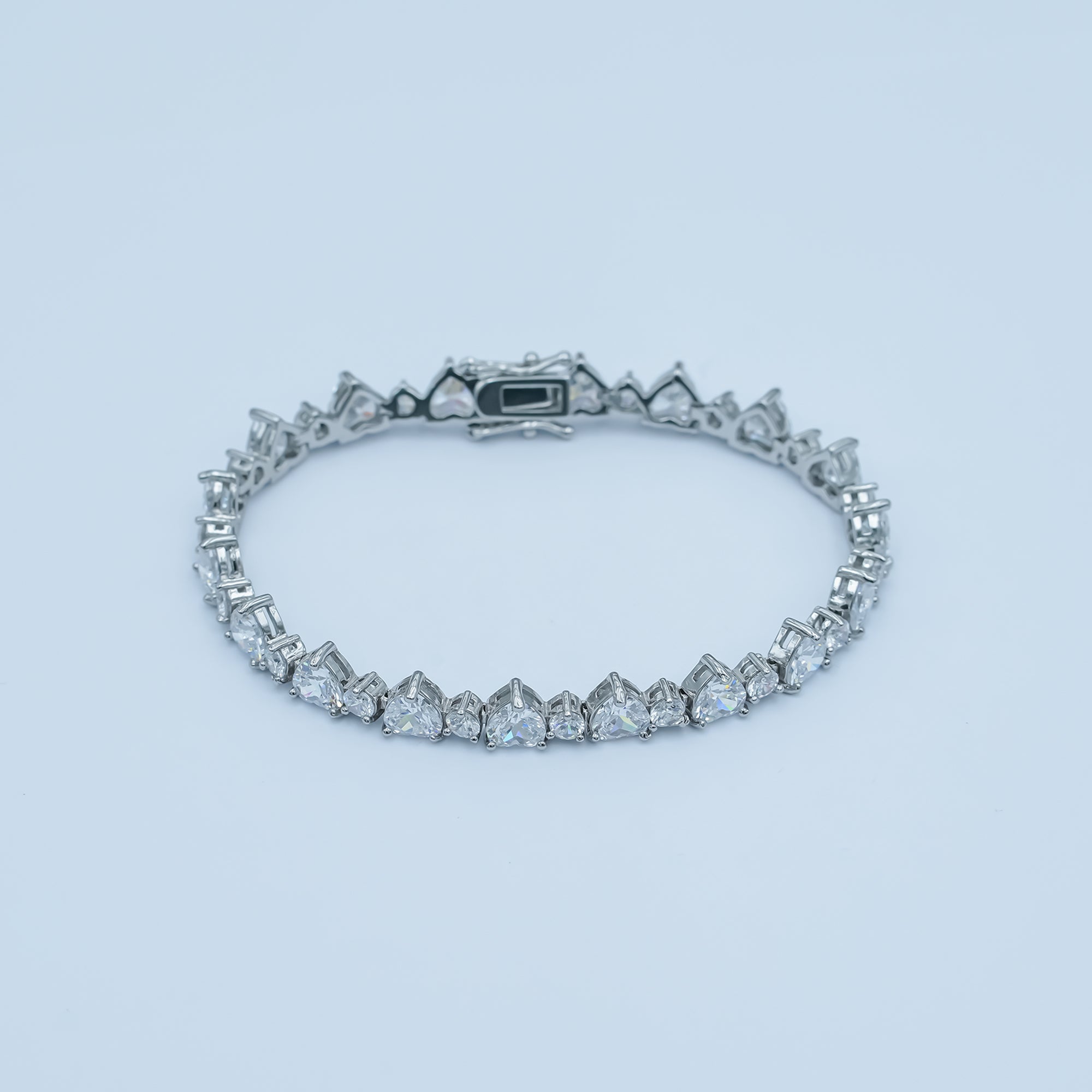 24K Gold Filled Heart CZ Tennis Chain 7 Inch Bracelet in Gold & Silver | WA-2859 WA-2860