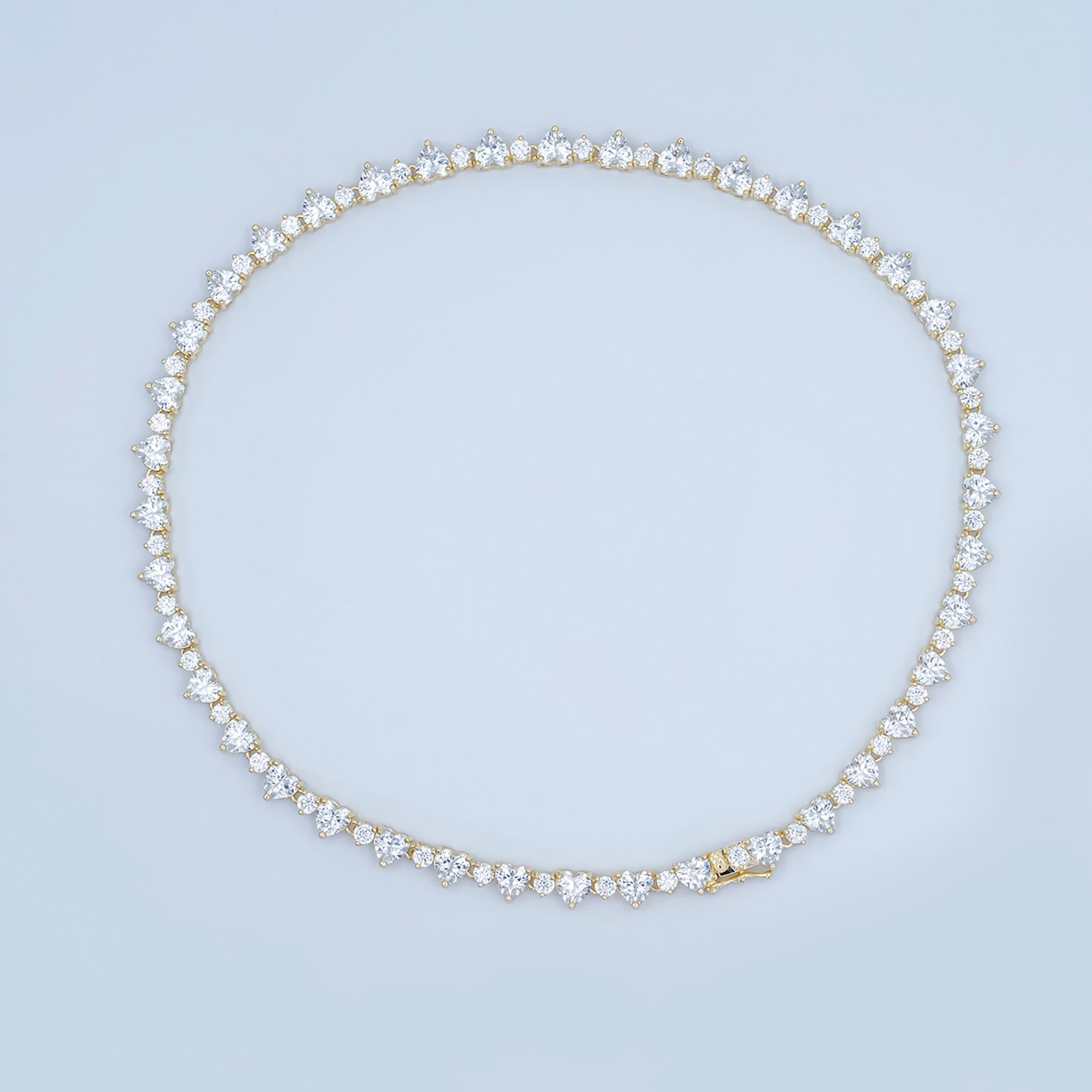 24K Gold Filled Heart CZ Tennis Chain 17 Inch Necklace in Gold & Silver | WA-2861 WA-2862