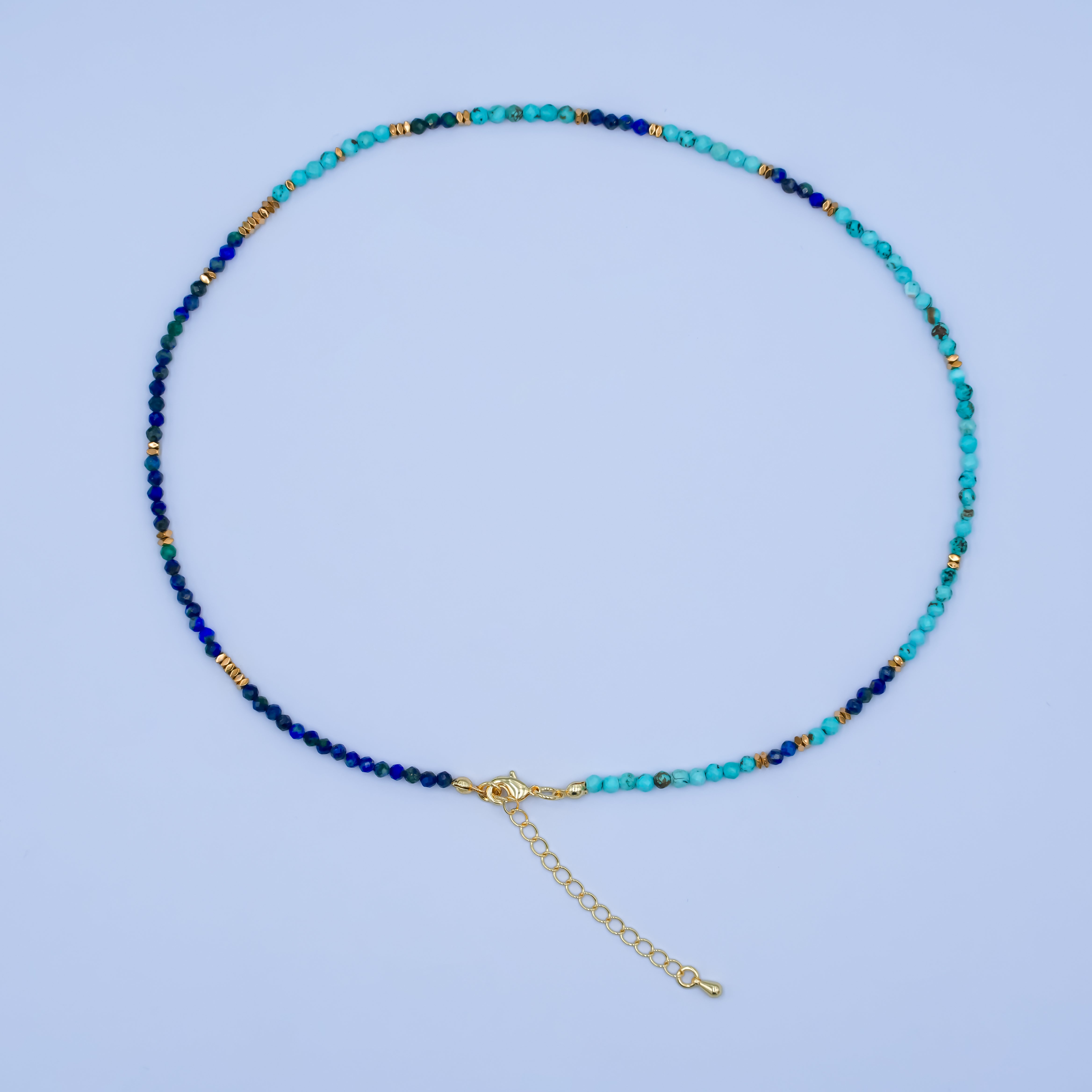 24K Gold Filled 3.3mm Lapis Lazuli Turquoise Gemstone 16 Inch Necklace | WA-2870