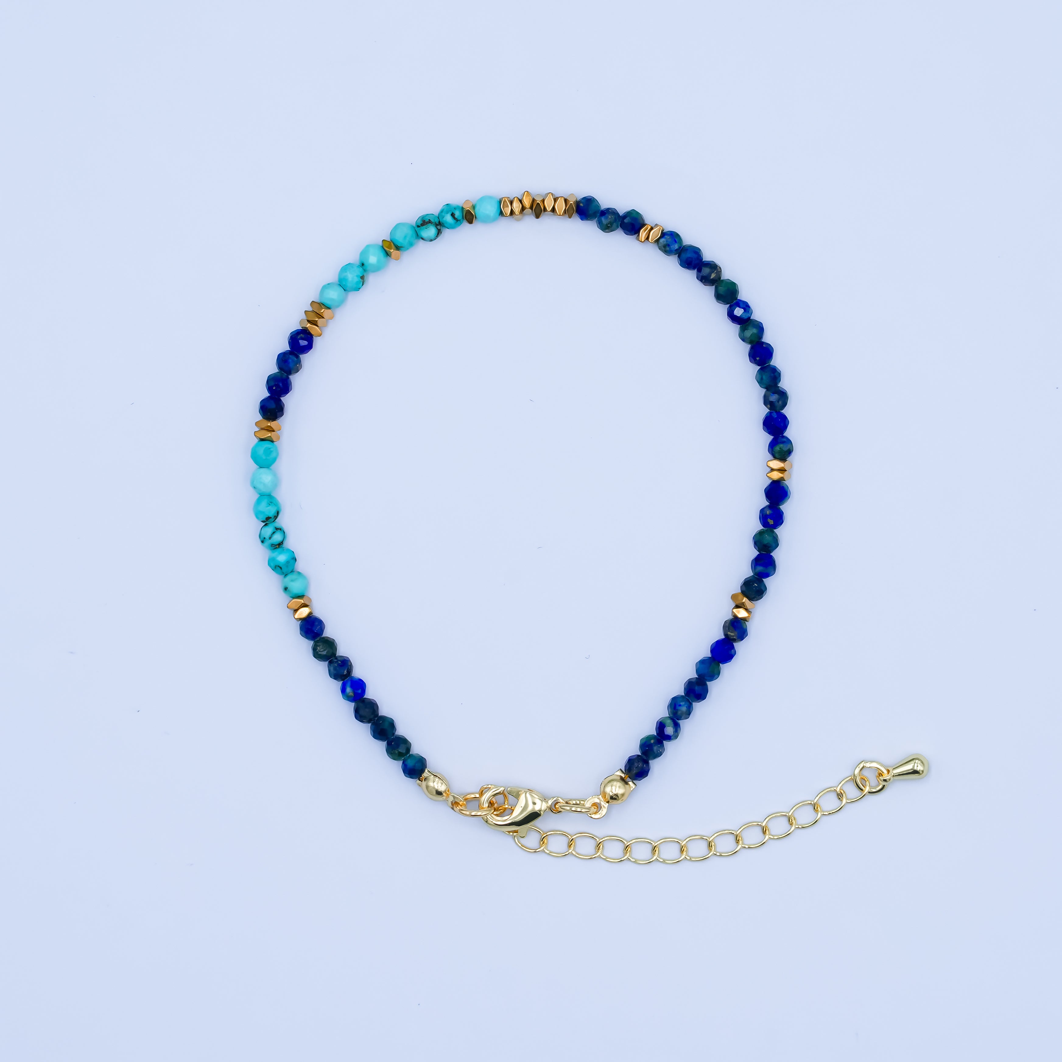 24K Gold Filled Lapis Lazuli Turquoise Gemstone 7.5 Inch Bracelet | WA-2884