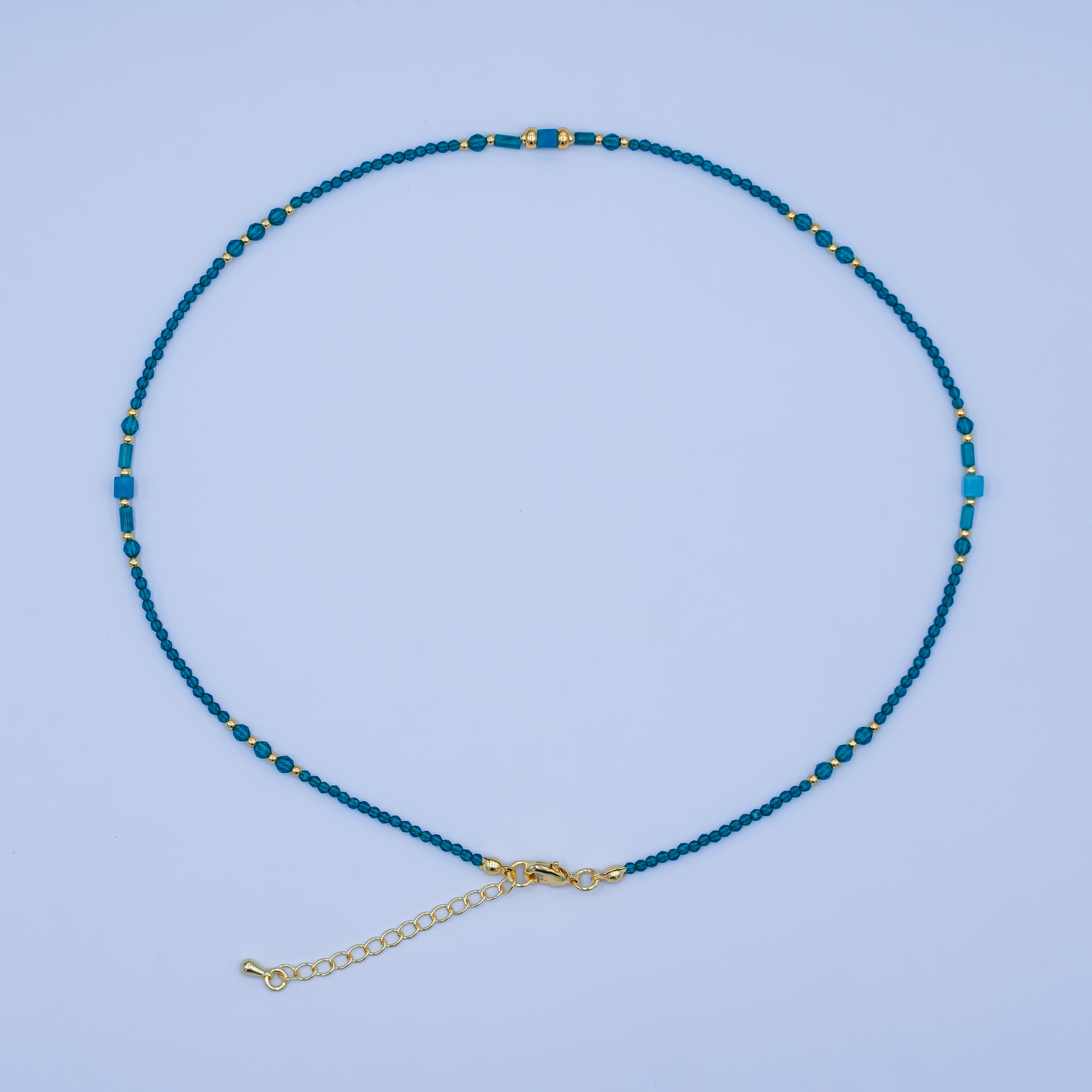 24K Gold Filled Blue Gemstone Bead 17 Inch Necklace | WA-2960