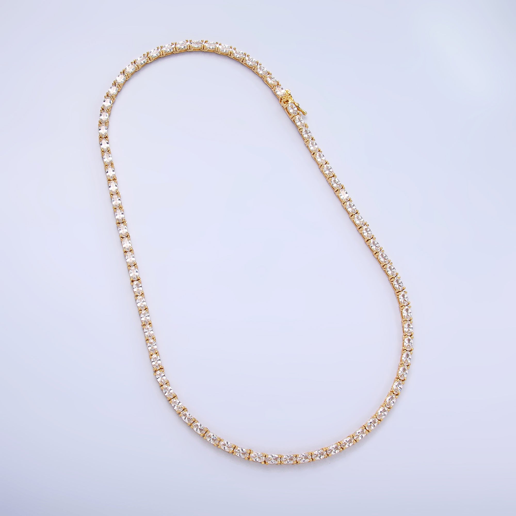24K Gold Filled Clear Oval CZ Tennis Chain 16 Inch Necklace in Gold & Silver | WA-3023 WA-3024
