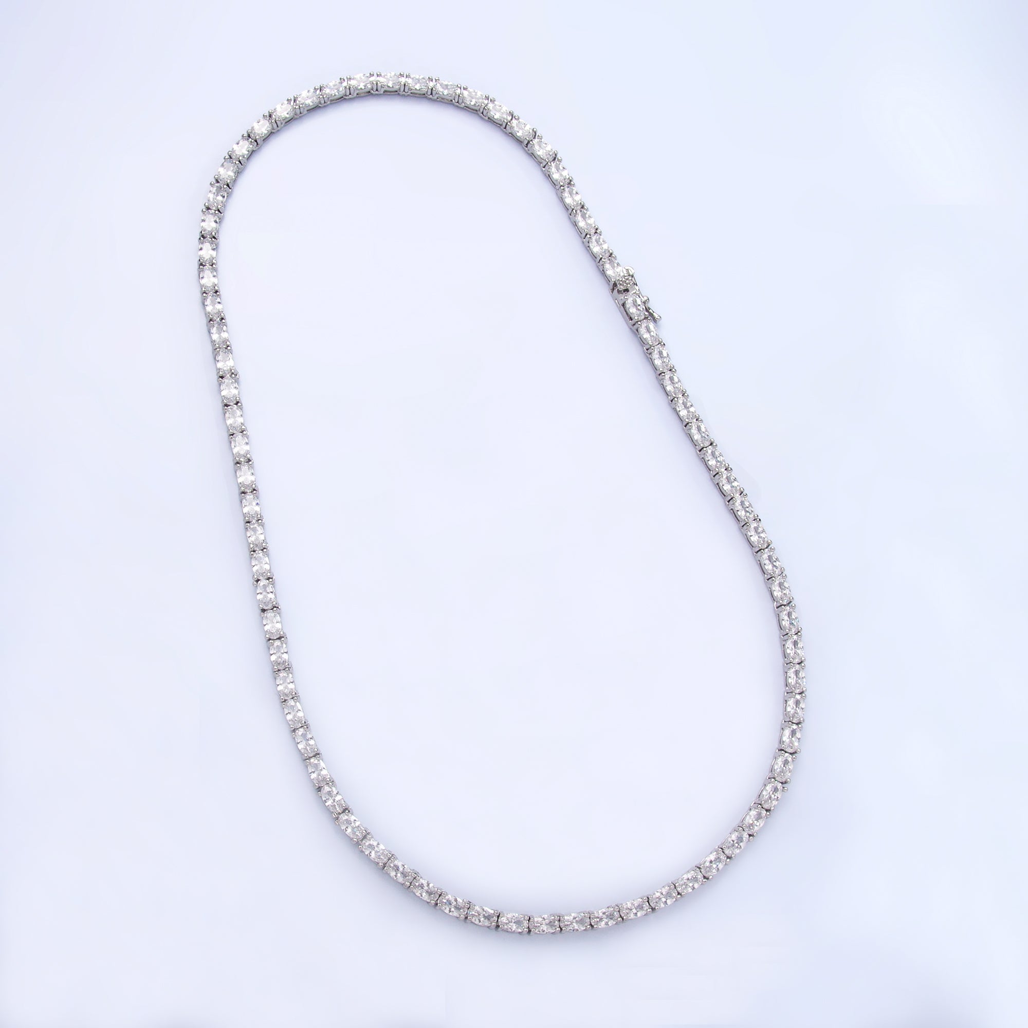 24K Gold Filled Clear Oval CZ Tennis Chain 16 Inch Necklace in Gold & Silver | WA-3023 WA-3024