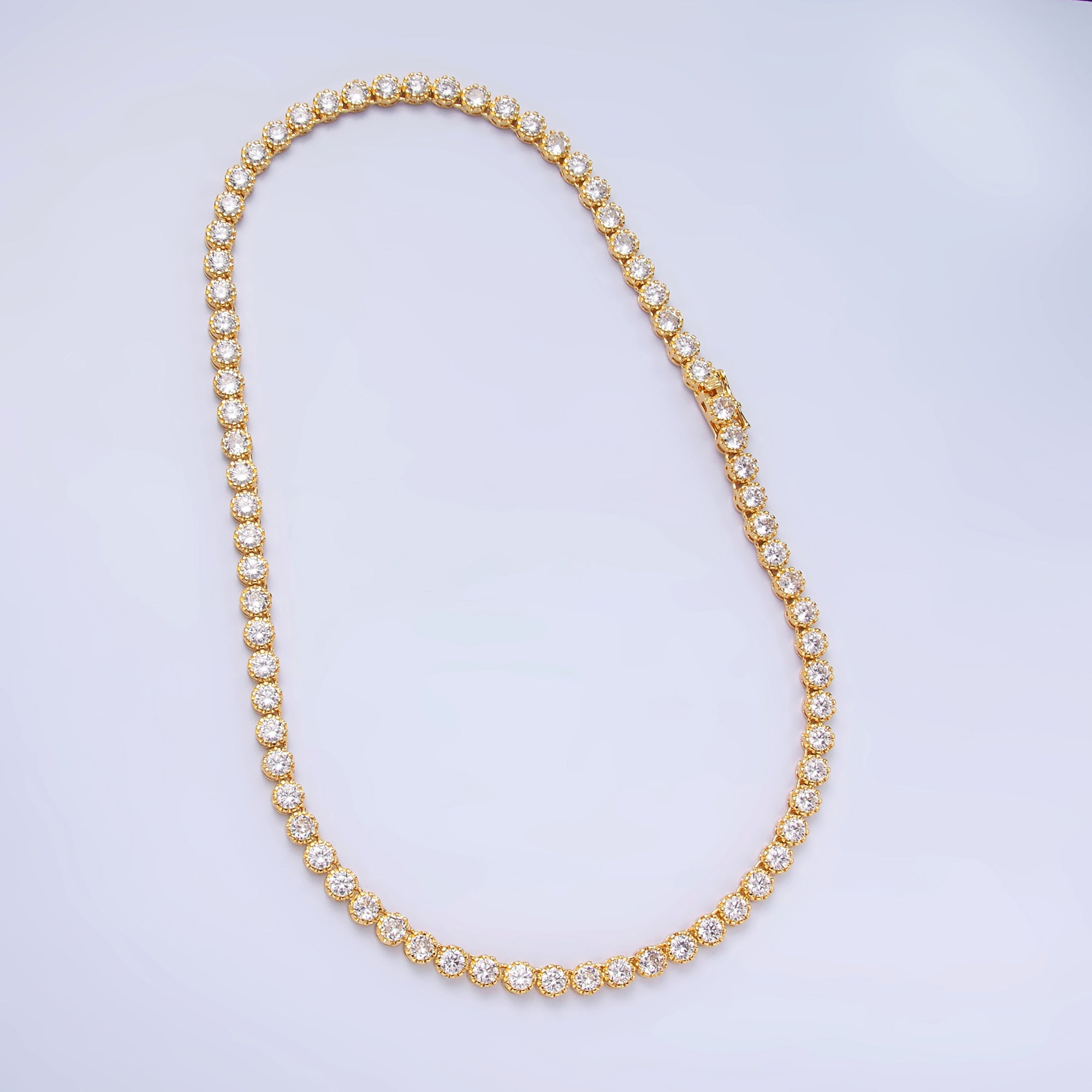 24K Gold Filled Round CZ Encapsulate Tennis Chain 16 Inch Necklace in Gold & Silver | WA-3025 WA-3026