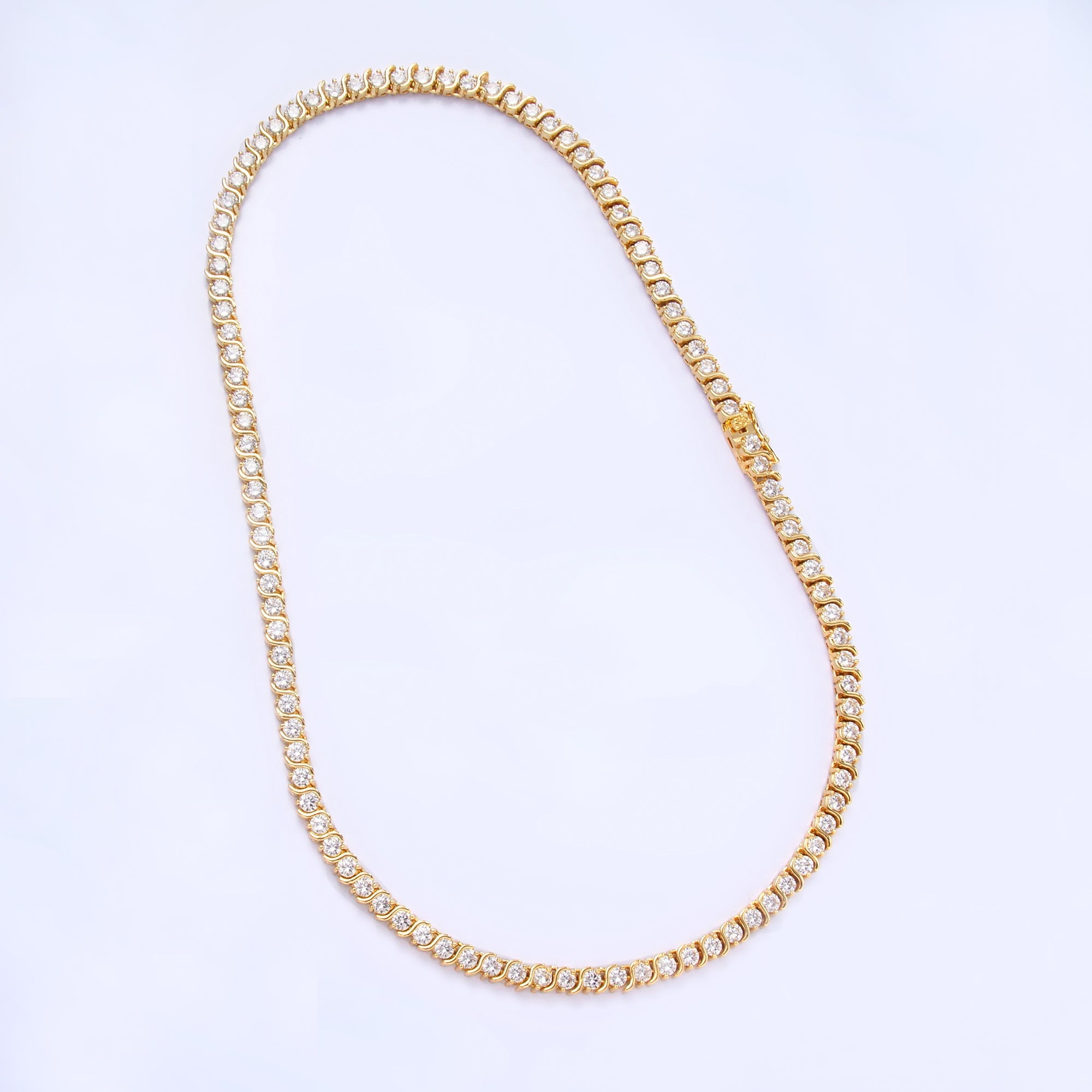 24K Gold Filled Curved S-Link Tennis Chain 16 Inch Necklace in Gold & Silver | WA-3028 WA-3029