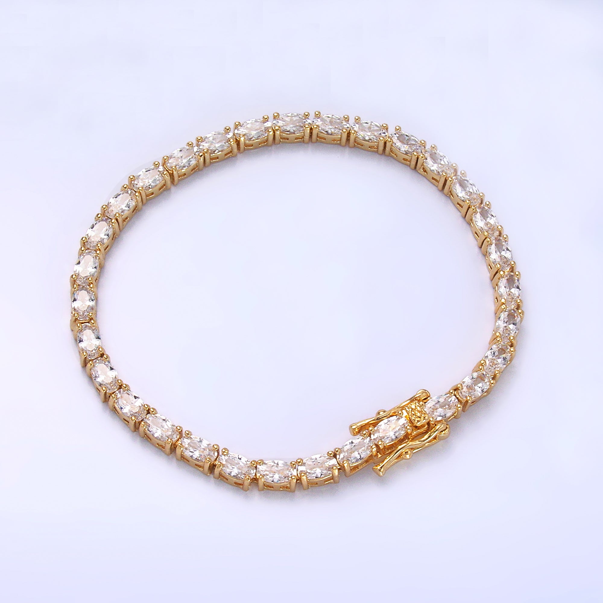 24K Gold Filled Clear Oval CZ Tennis Chain Bracelet in Gold & Silver | WA-3032 WA-3033
