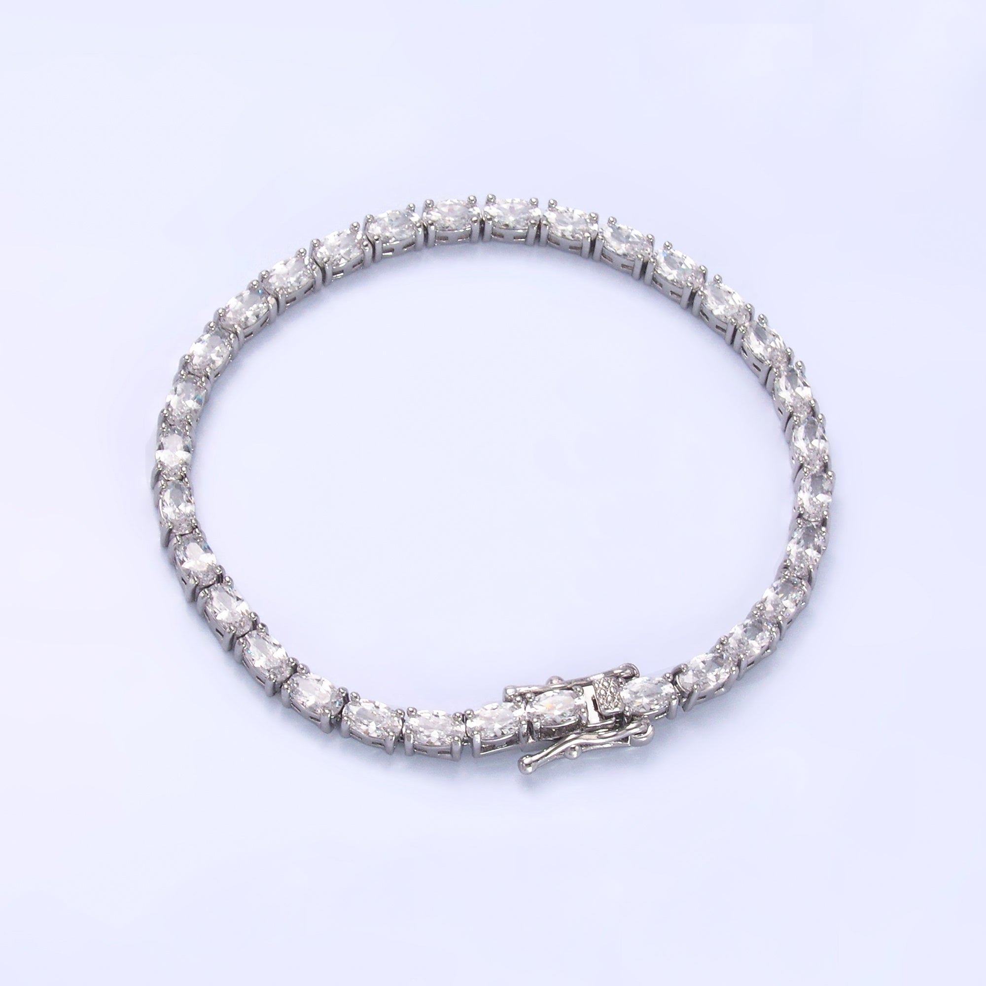 24K Gold Filled Clear Oval CZ Tennis Chain Bracelet in Gold & Silver | WA-3032 WA-3033