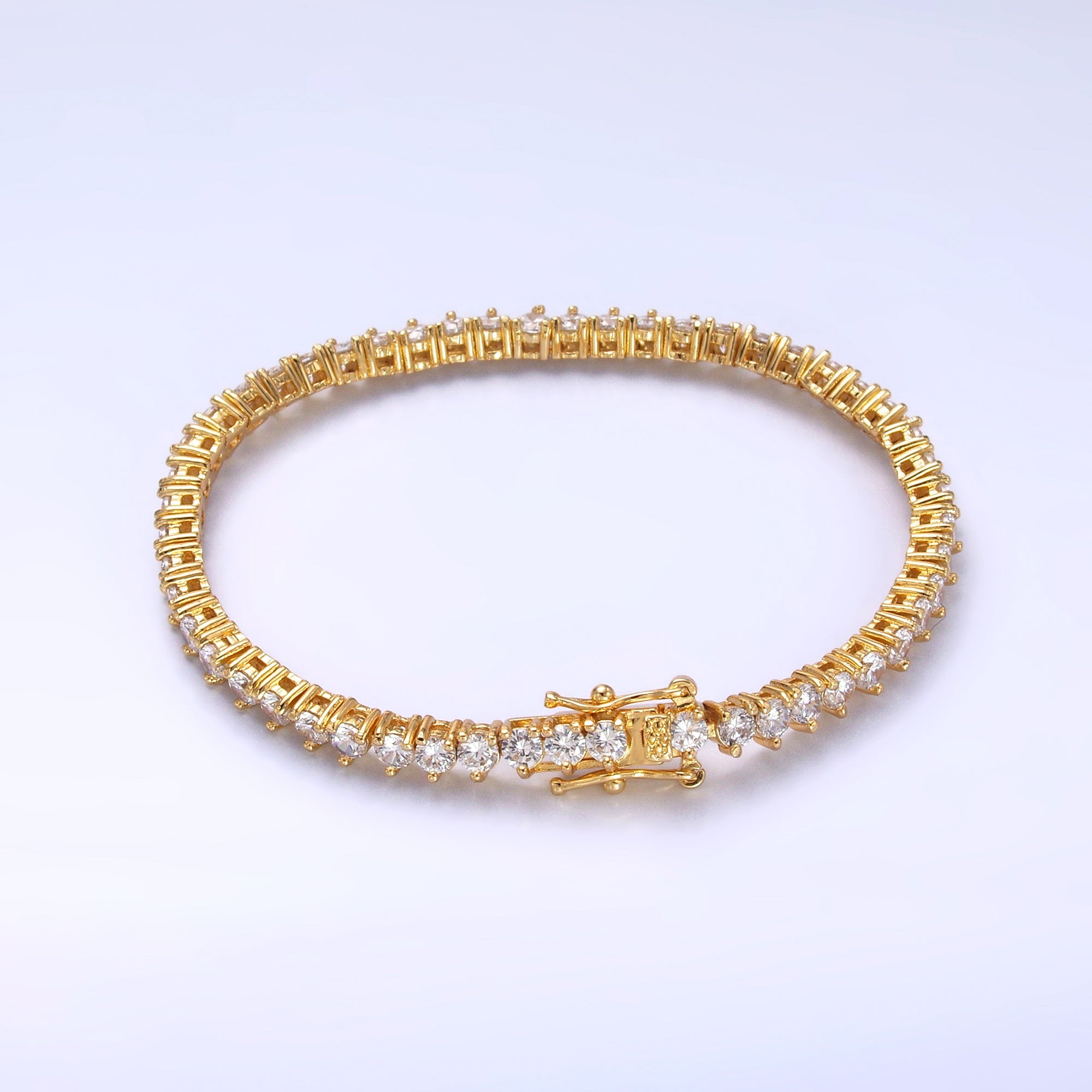 24K Gold Filled 4.2mm Three-Prong Tennis Chain Bracelet in Gold & Silver | WA-3034 WA-3035