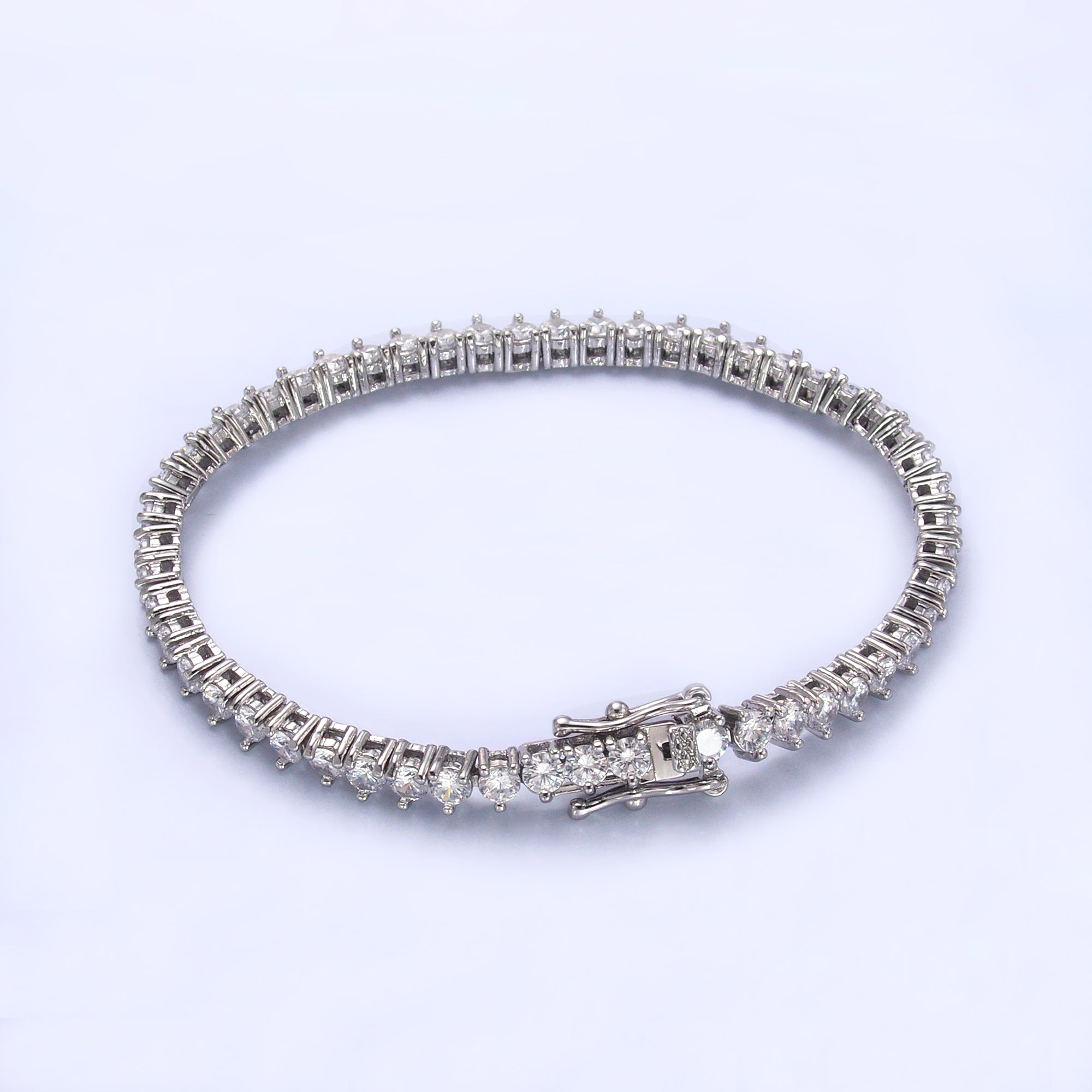 24K Gold Filled 4.2mm Three-Prong Tennis Chain Bracelet in Gold & Silver | WA-3034 WA-3035