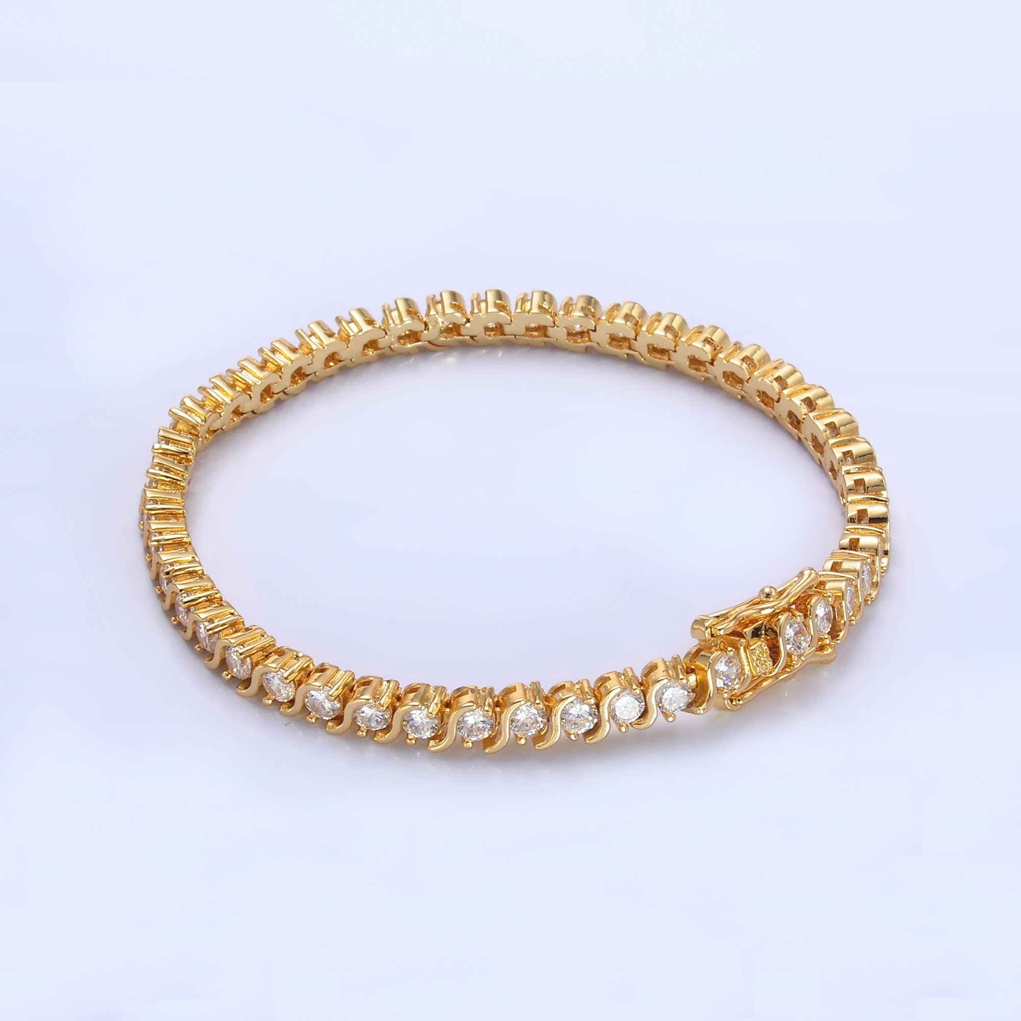 24K Gold Filled Curved S-Link Tennis Chain Bracelet in Gold & Silver | WA-3036 WA-3037