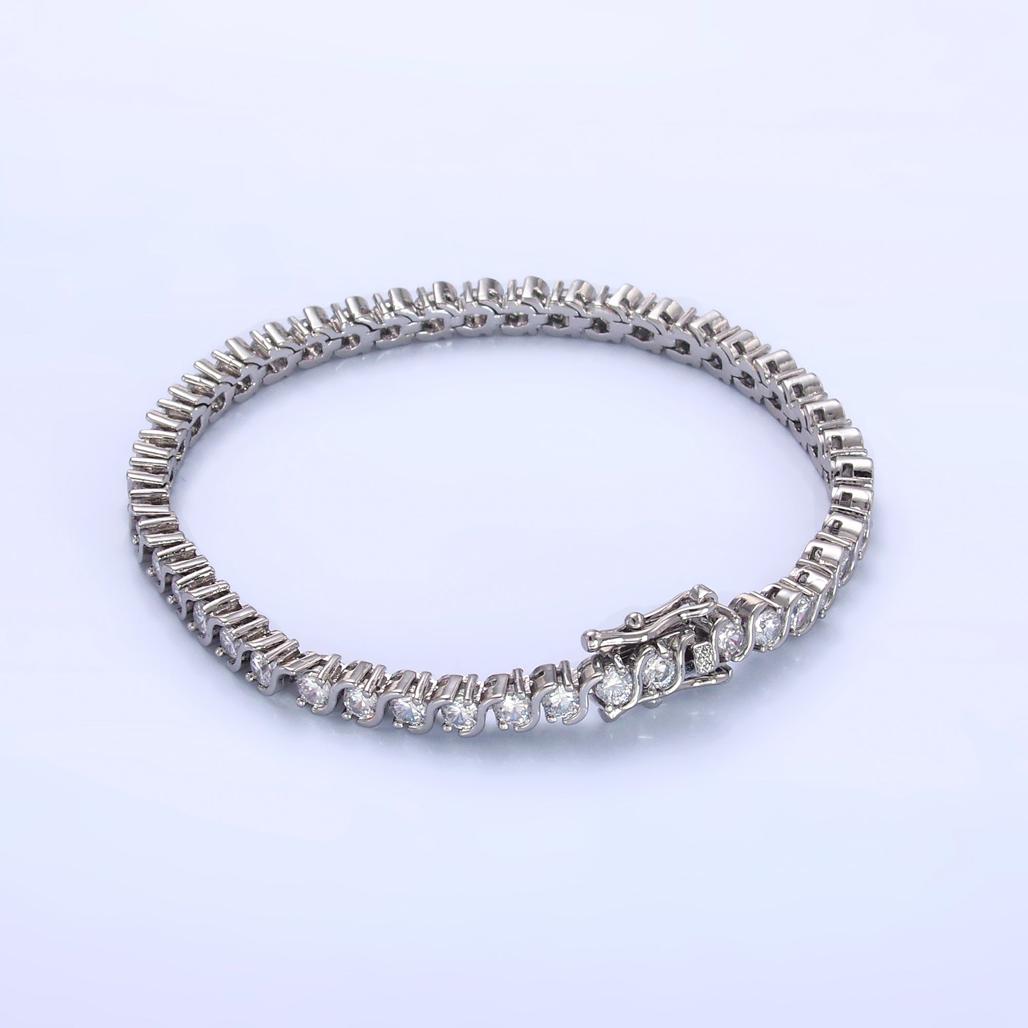 24K Gold Filled Curved S-Link Tennis Chain Bracelet in Gold & Silver | WA-3036 WA-3037