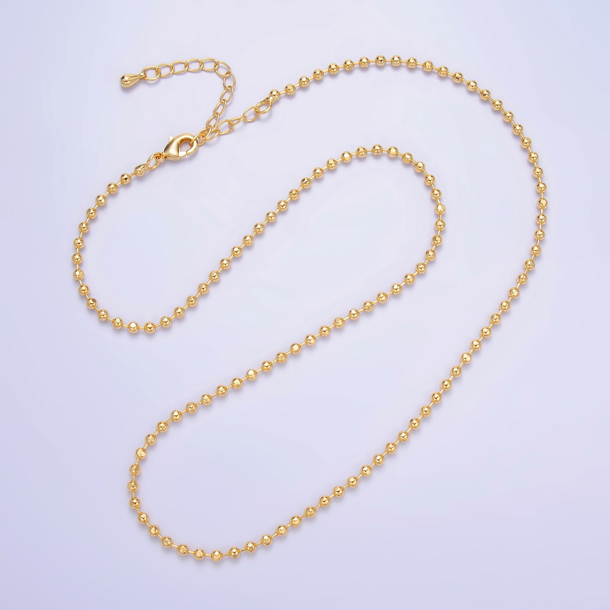 24K Gold Filled 2.3mm Ball Bead Bar 17.7 Inch Necklace w. Extender | WA-3044