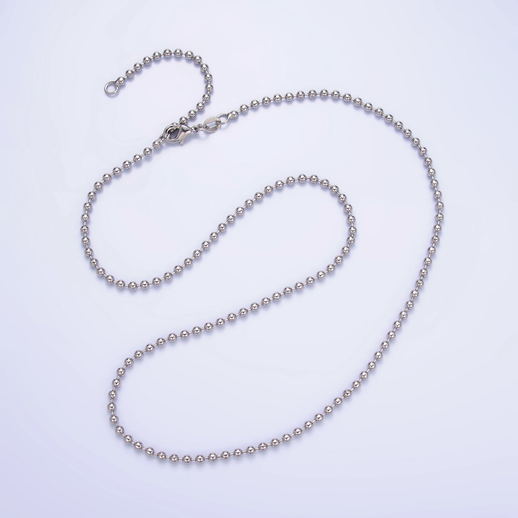White Gold Filled 2.5mm Ball Bead Bar 17.2 Inch with Extender | WA-3045