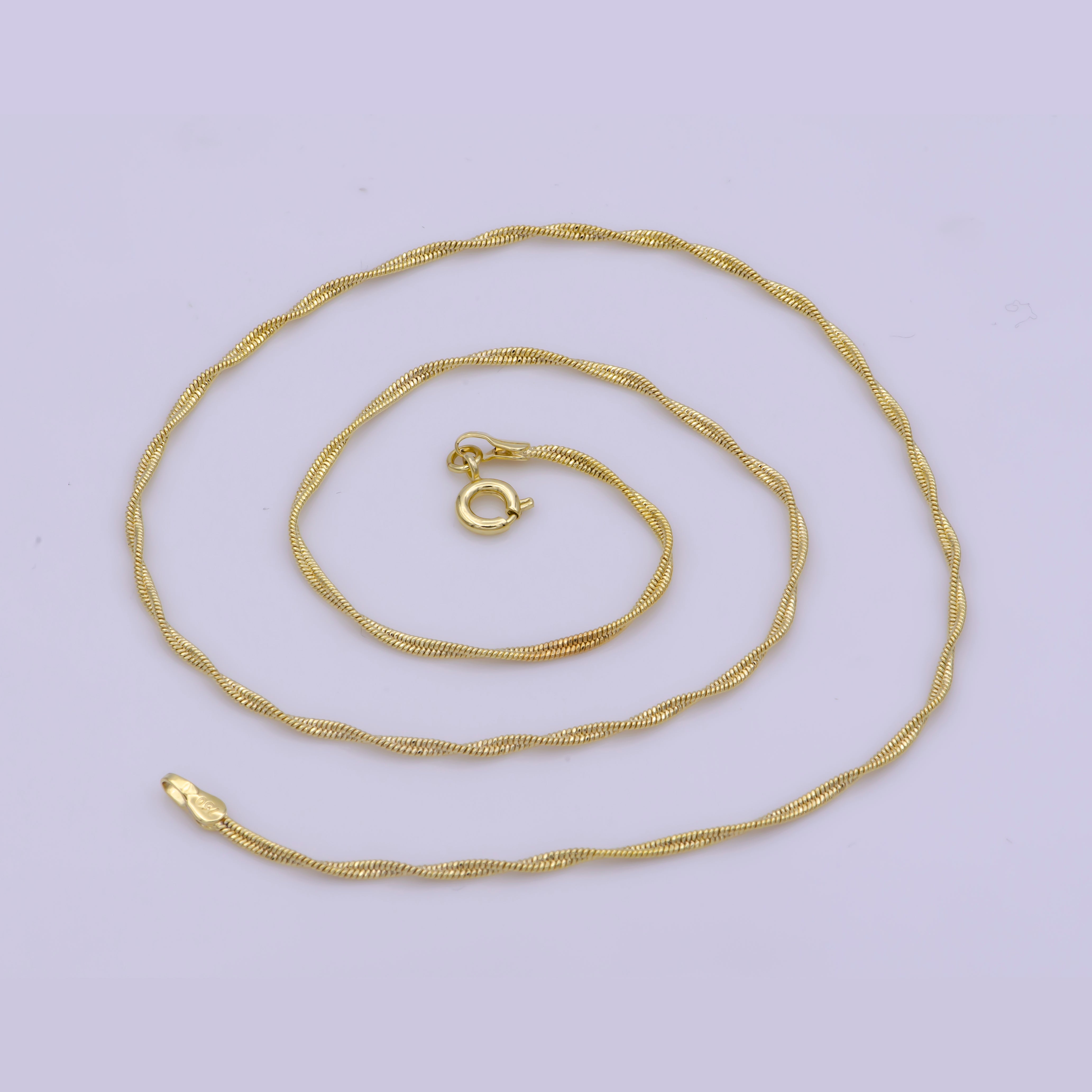 14K Gold Plated Twisted Chain Necklace - Dainty 1.7mm Gold Snake Chain - 18 Inches Layering Necklace Ready To Wear w/ Spring Ring - DLUXCA