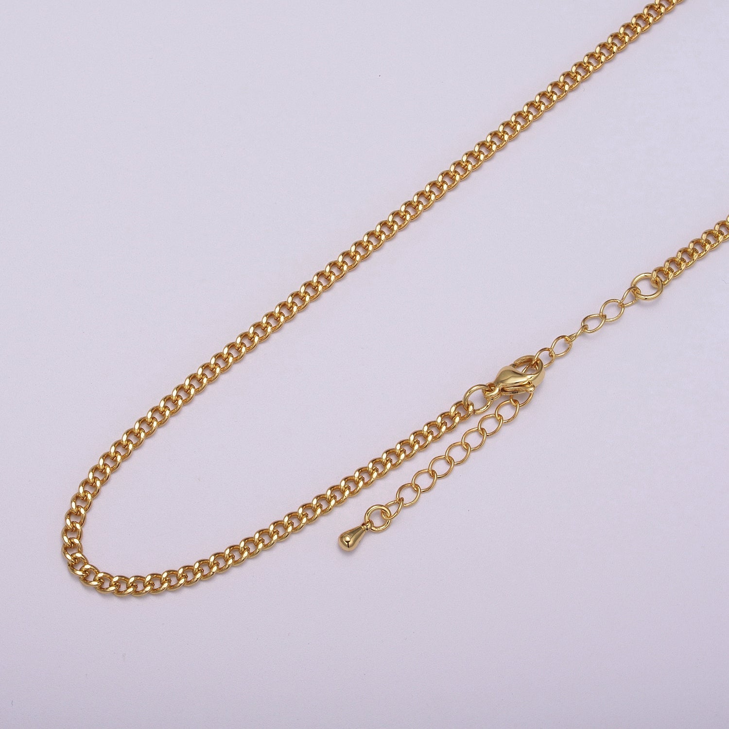 24k Gold Filled Curb Necklace Dainty Curb Necklace 17.7 inch + 2 inch Extender long Ready to Wear Chain - DLUXCA