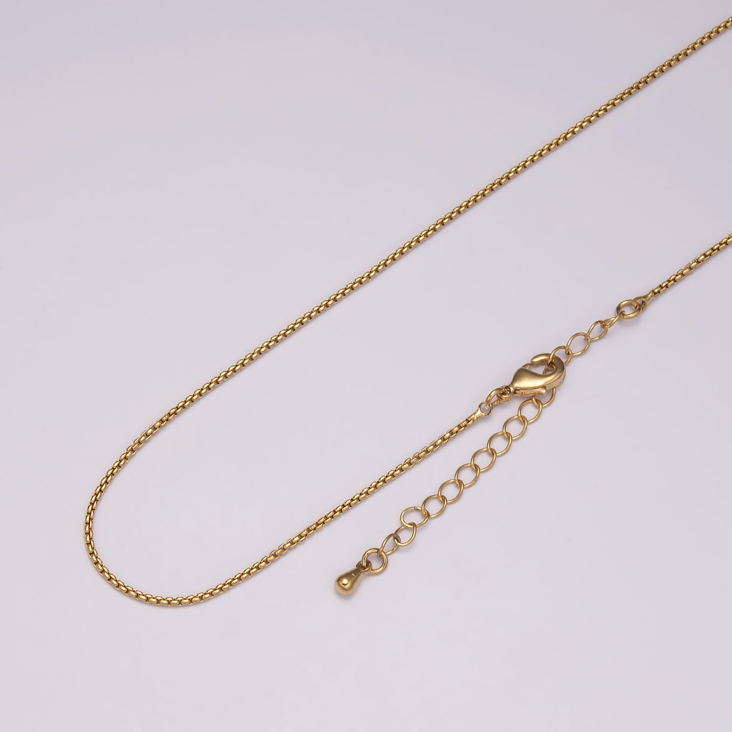 16K Gold Filled 1.2mm Dainty Box 18 Inch Layering Chain Necklace w. Extender in Gold & Silver | WA-436 WA-437 - DLUXCA