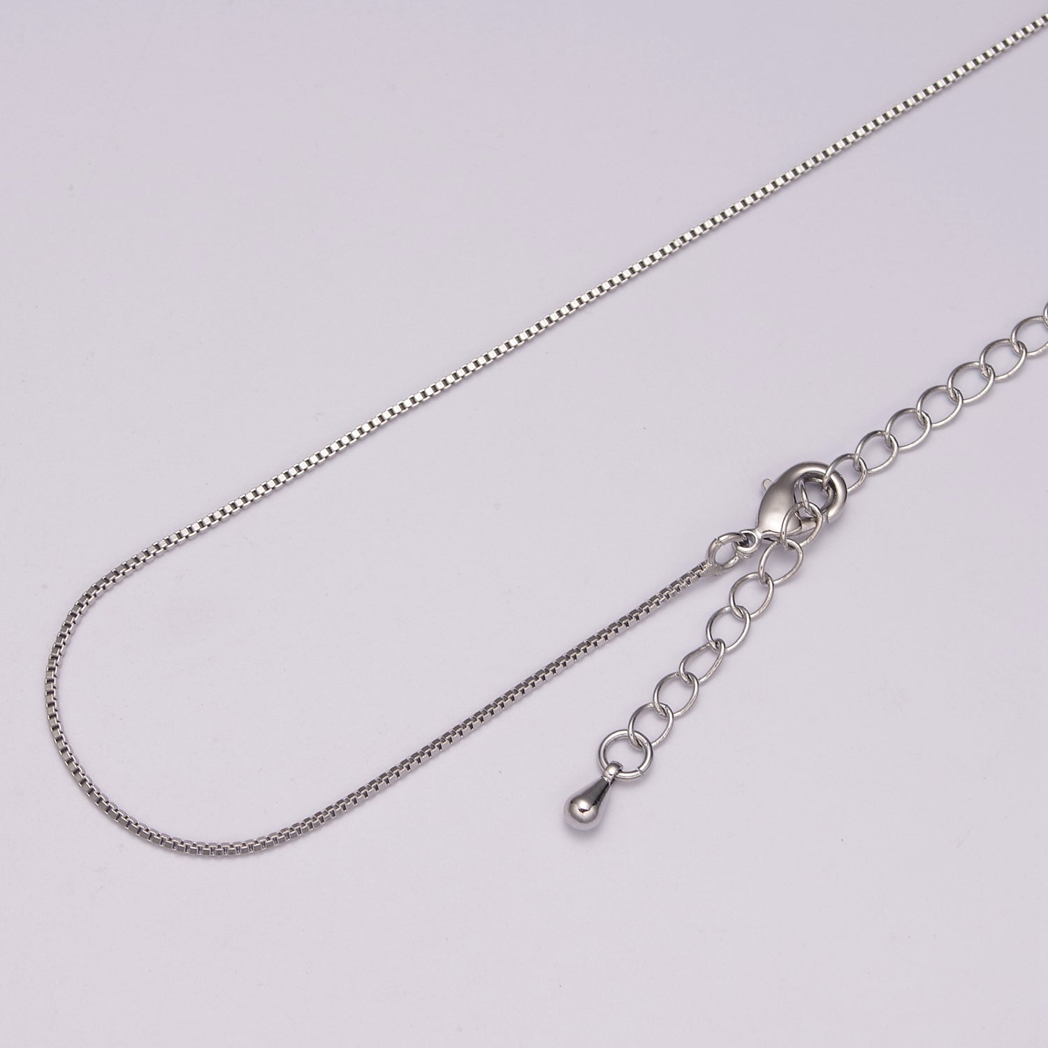 Clearance Pricing BLOWOUT | 0.8mm Dainty Rhodium Plated Box Chain 16 Inch Choker Necklace w. Extender | WA-441 - DLUXCA