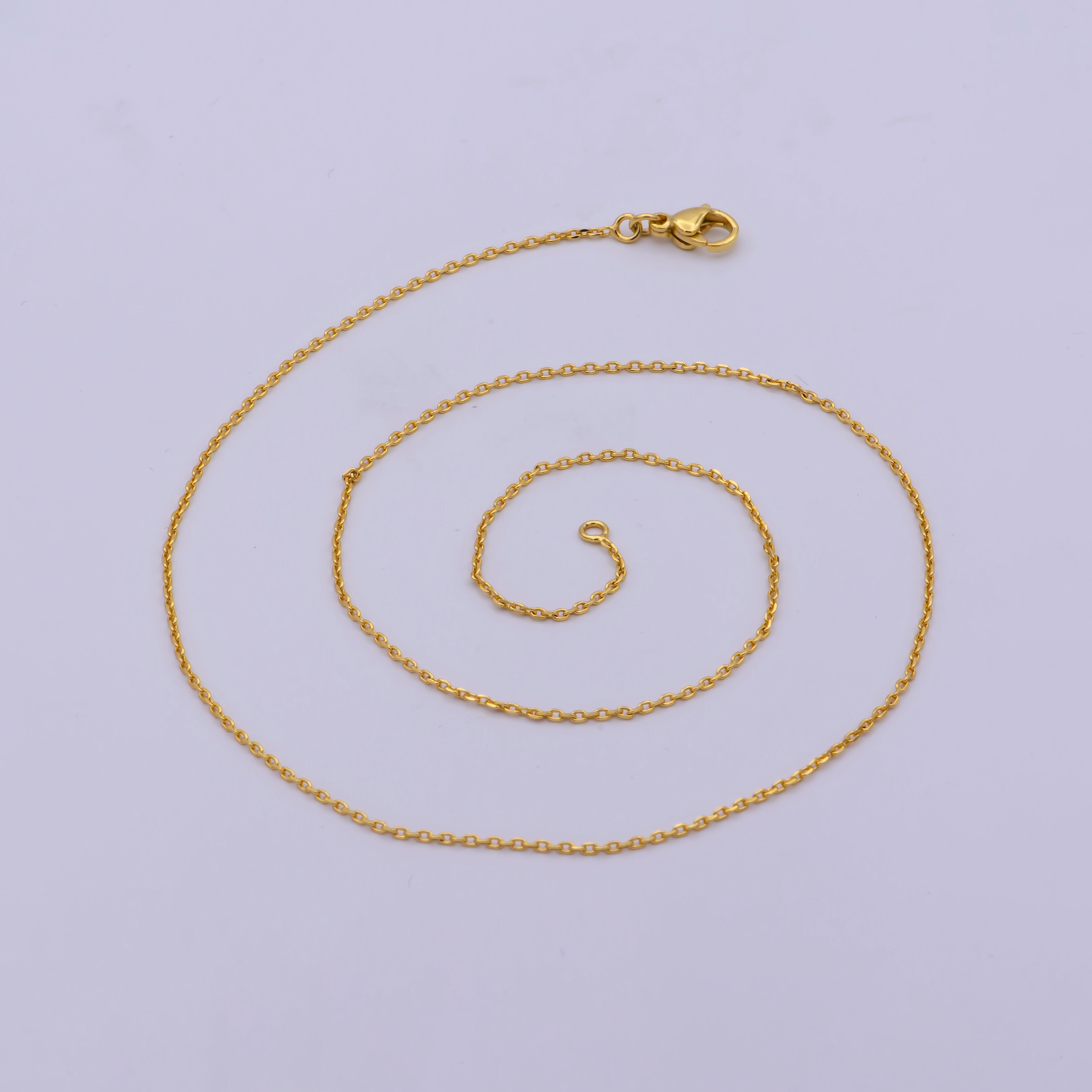 24K Gold Filled Cable Chain Necklace, 17.5 Inch Cable Chain Necklace, Dainty 1mm Link Necklace | WA-467 - DLUXCA