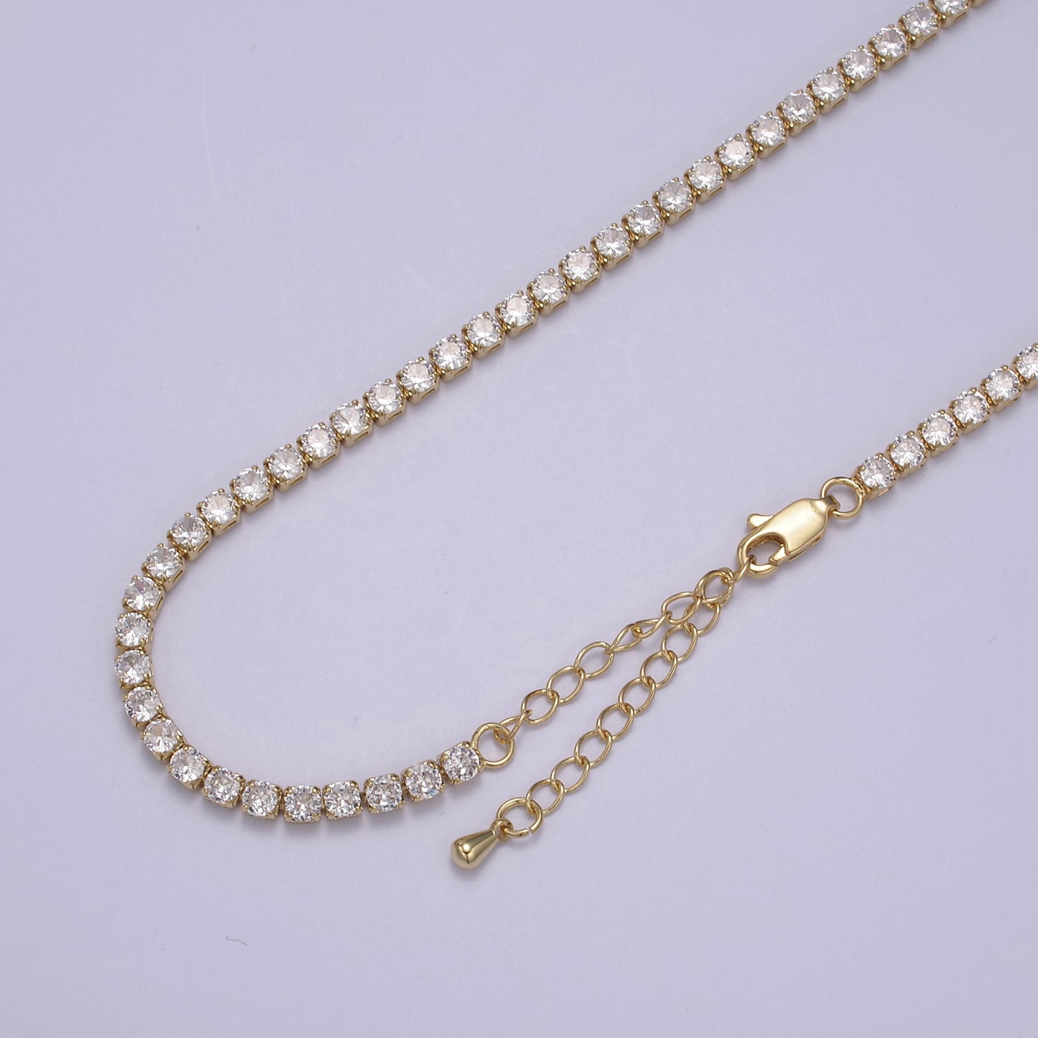 24K Gold Filled Clear CZ Tennis 18 Inch Layering Chain Necklace in Gold & Silver | WA-680 WA-681