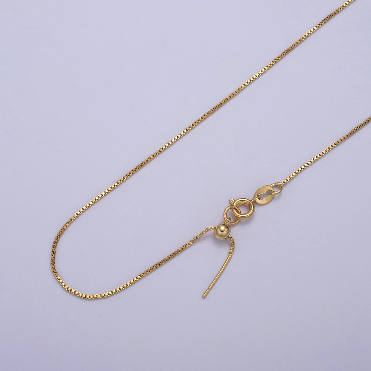 14K Gold Filled 1mm Dainty Box Chain 18 Inch Layering Adjustable Slider Necklace | WA-707 - DLUXCA