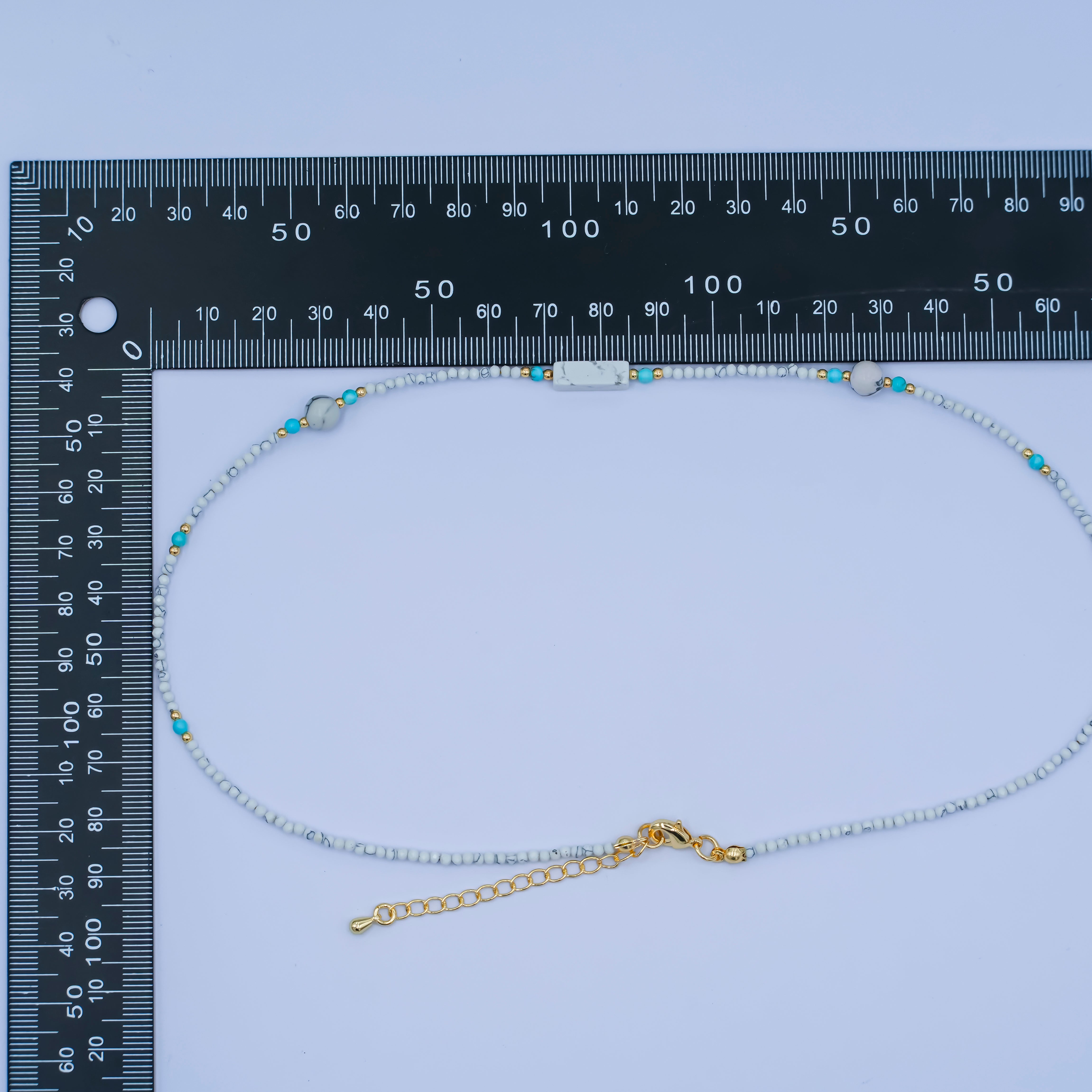 24K Gold Filled 2mm White Howlite Gemstone 16 Inch Necklace | WA-2958