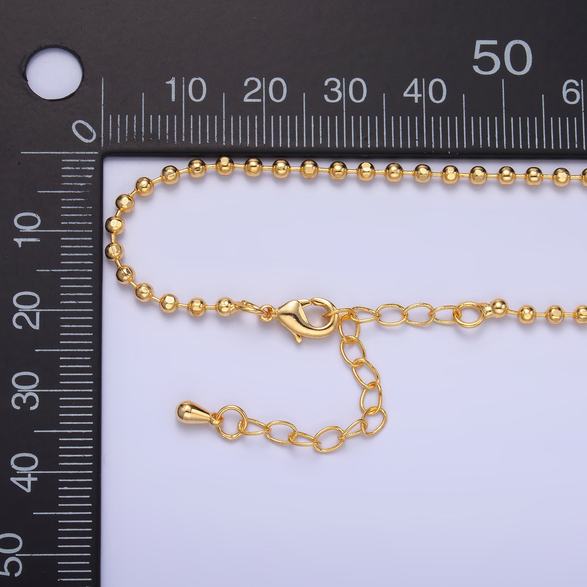 24K Gold Filled 2.3mm Ball Bead Bar 17.7 Inch Necklace w. Extender | WA-3044