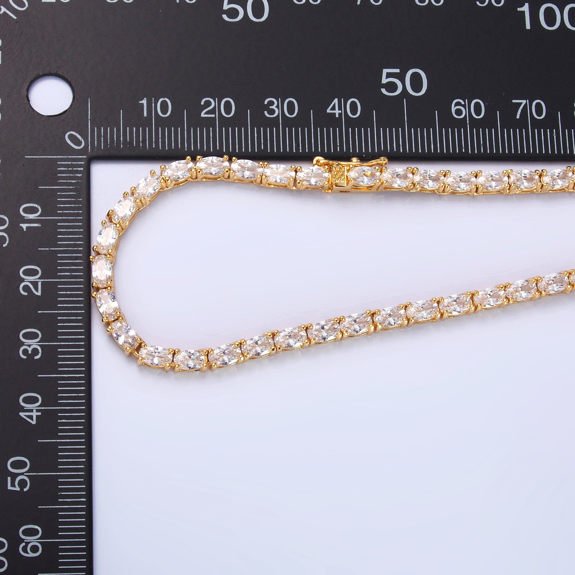 24K Gold Filled Clear Oval CZ Tennis Chain 16 Inch Necklace in Gold & Silver | WA-3023 WA-3024