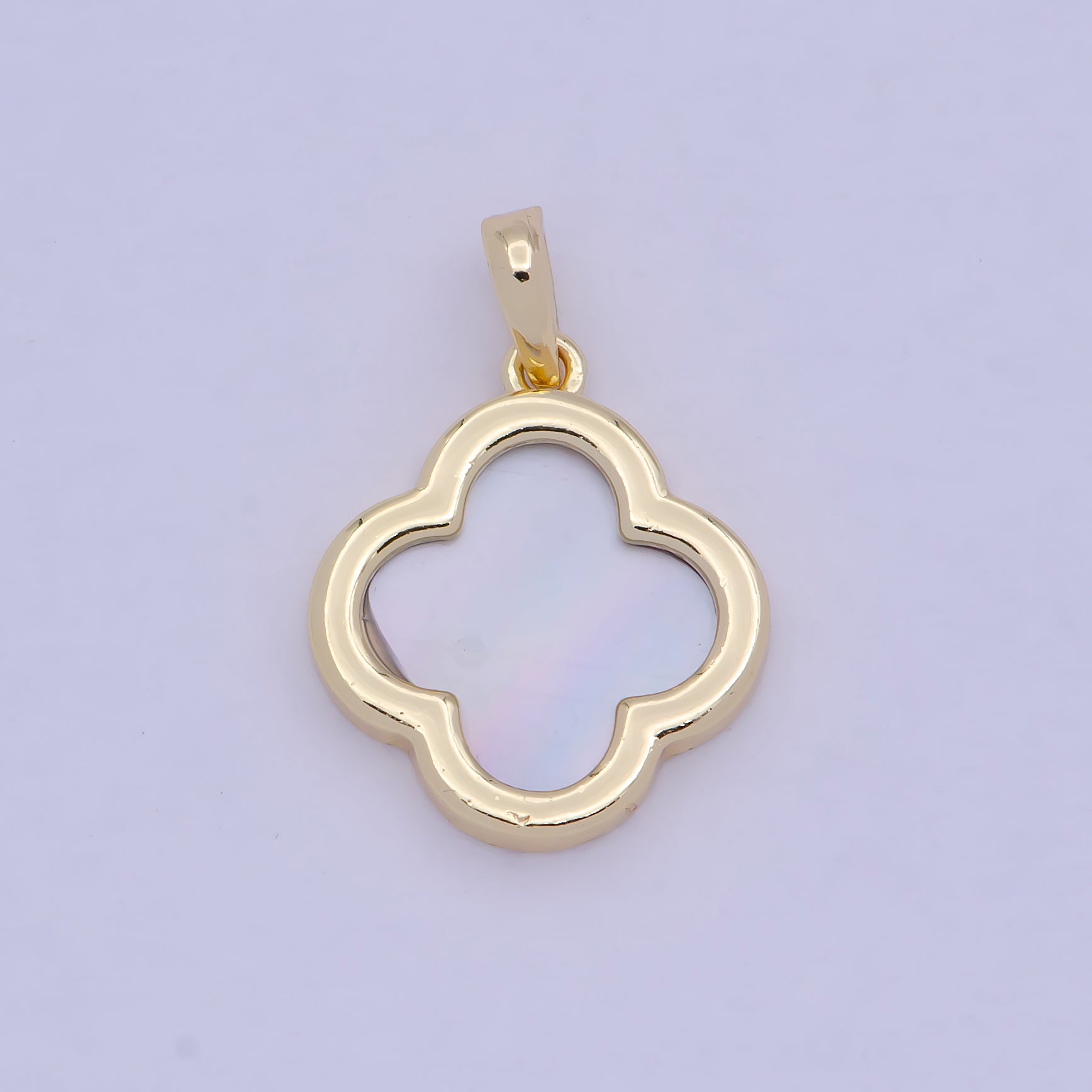 Mini 14K Gold Filled Pearl Shell Quatrefoil Clover Pendant | X350 - DLUXCA