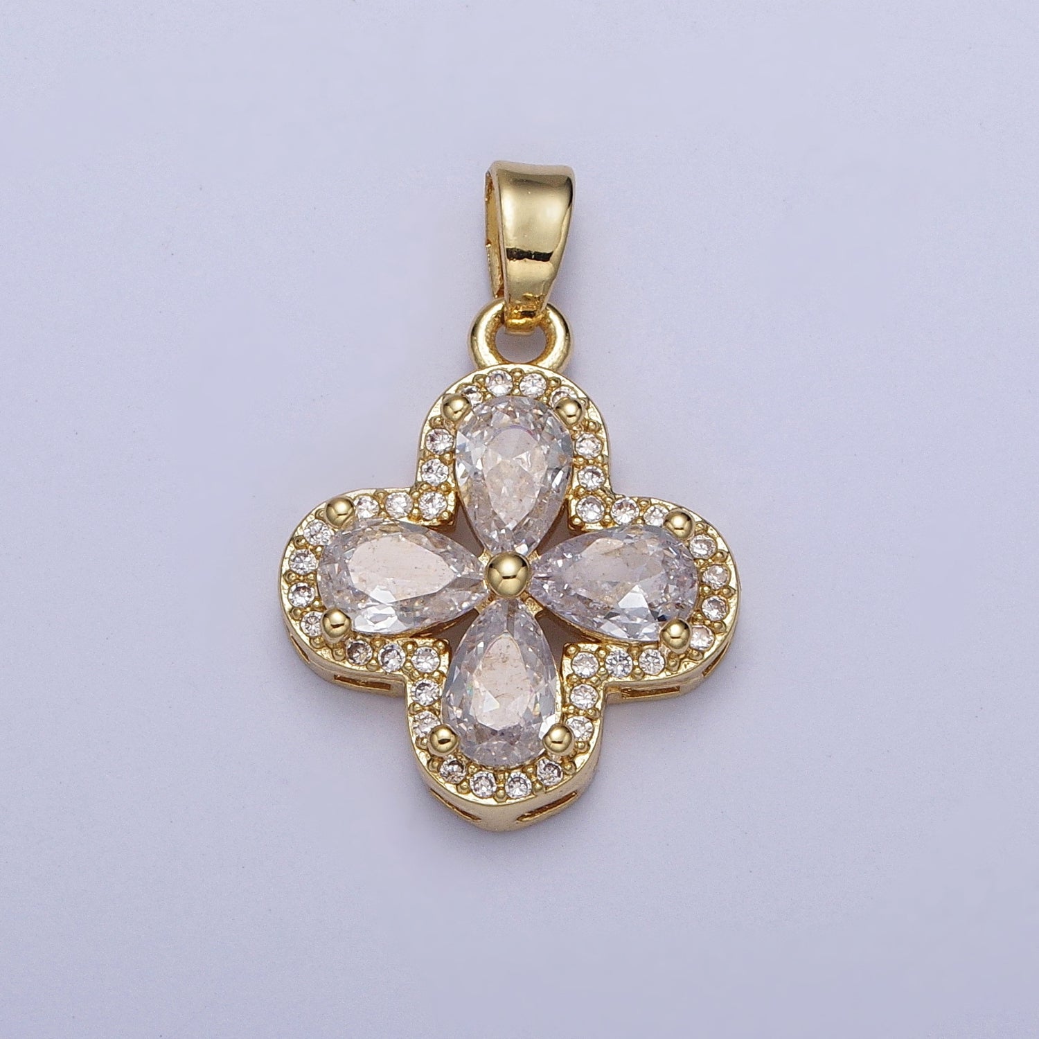 Micro Paved Quatrefoil Lucky Clover Pendant with Teardrop Cubic Zirconia Pendant For DIY Necklace Making | X-516-X-519