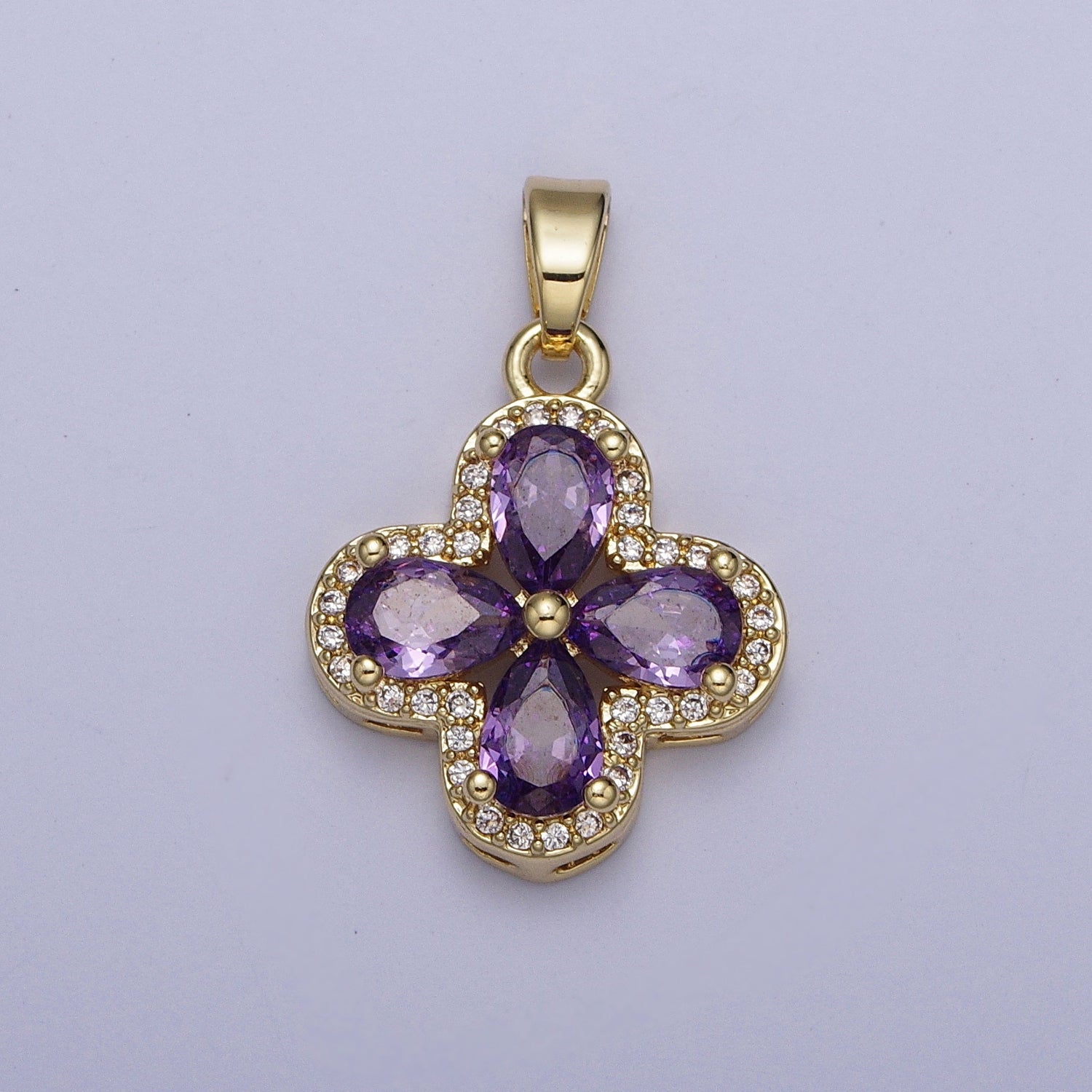 Micro Paved Quatrefoil Lucky Clover Pendant with Teardrop Cubic Zirconia Pendant For DIY Necklace Making | X-516-X-519