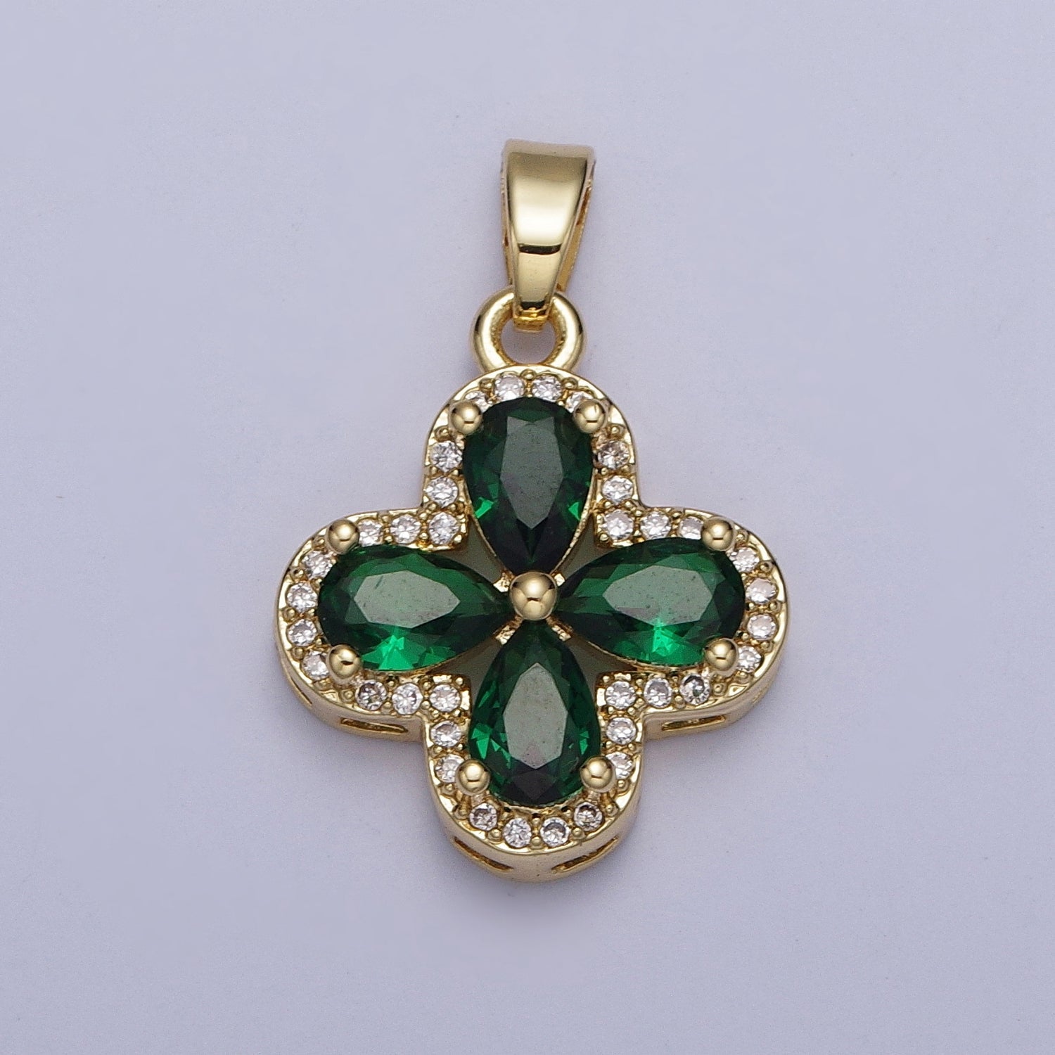 Micro Paved Quatrefoil Lucky Clover Pendant with Teardrop Cubic Zirconia Pendant For DIY Necklace Making | X-516-X-519