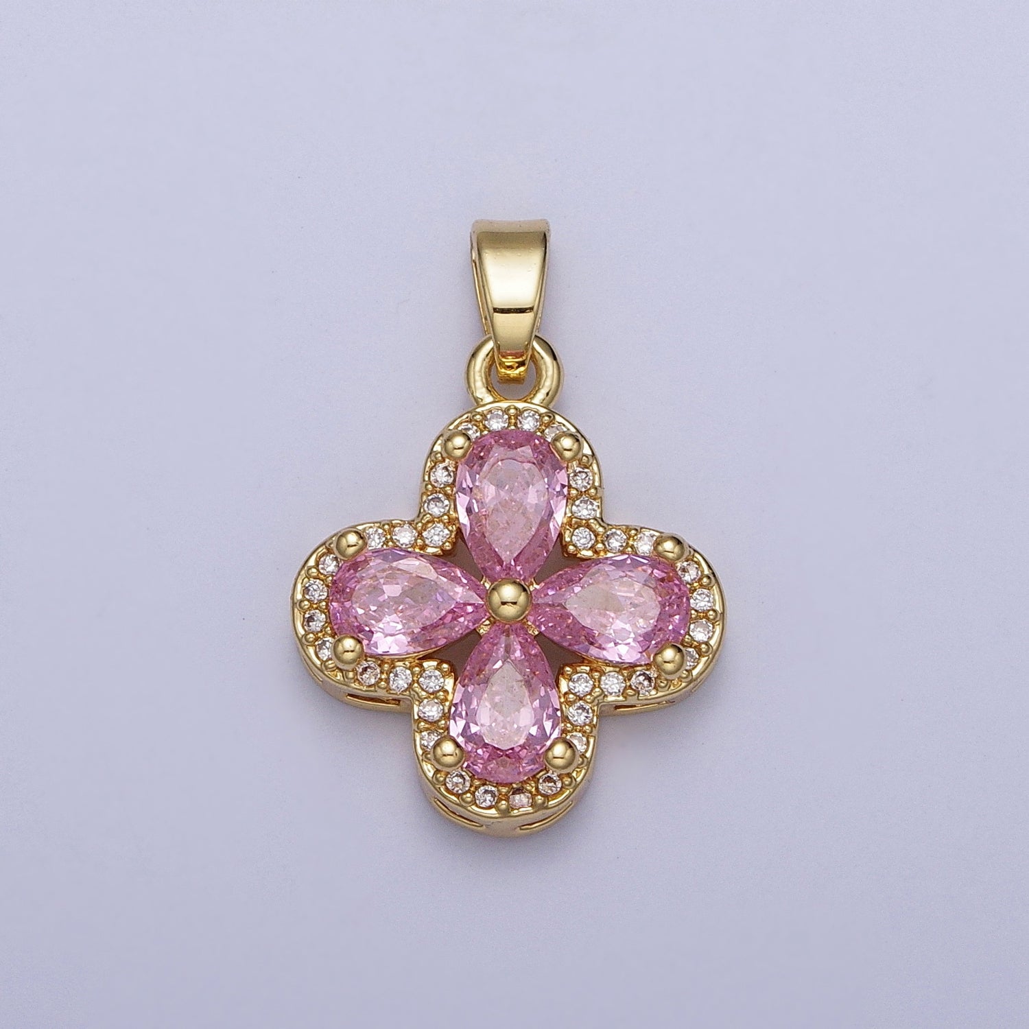 Micro Paved Quatrefoil Lucky Clover Pendant with Teardrop Cubic Zirconia Pendant For DIY Necklace Making | X-516-X-519