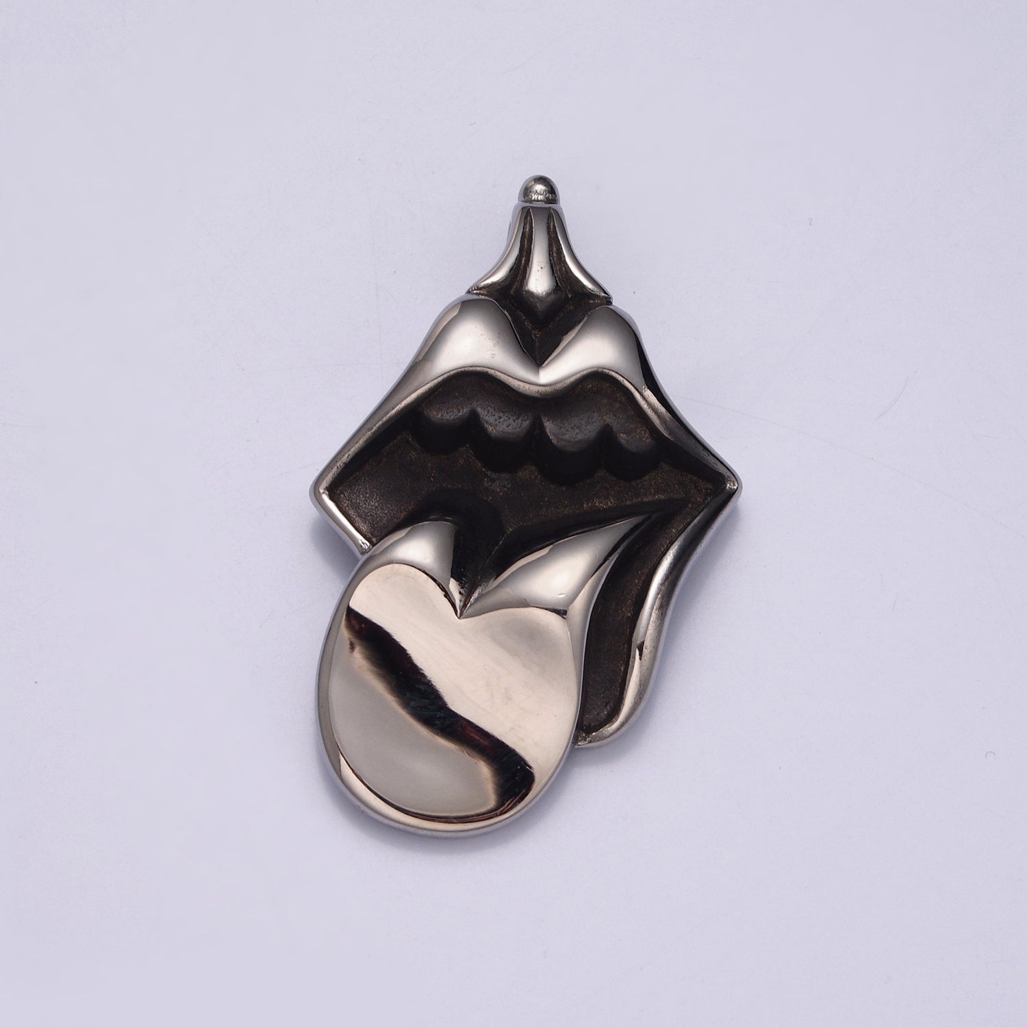 Silver Rock Music Lips Tongue Pendant Stainless Steel Charm Mouth Rock and Roll X-625 - DLUXCA