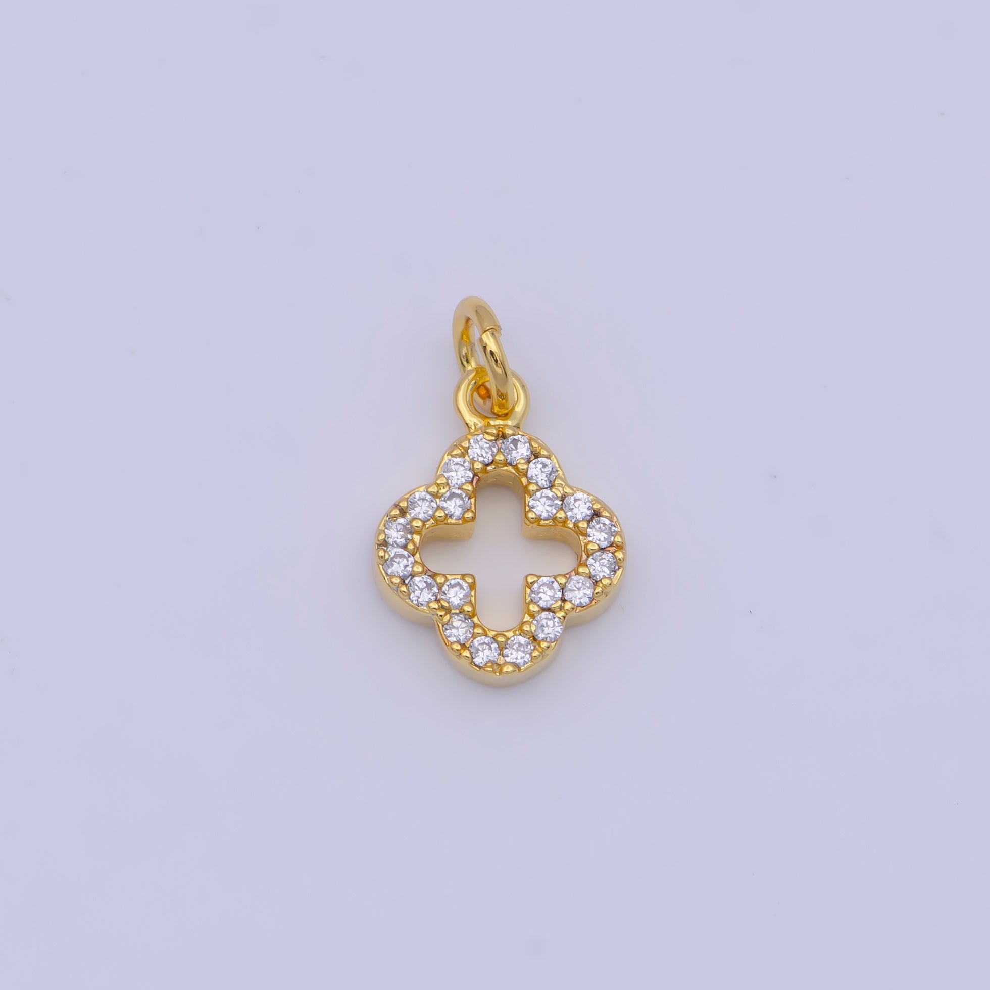 Micro Paved CZ Open Quatrefoil Lucky Clover Charm Findings For Jewelry Making | X717 - DLUXCA