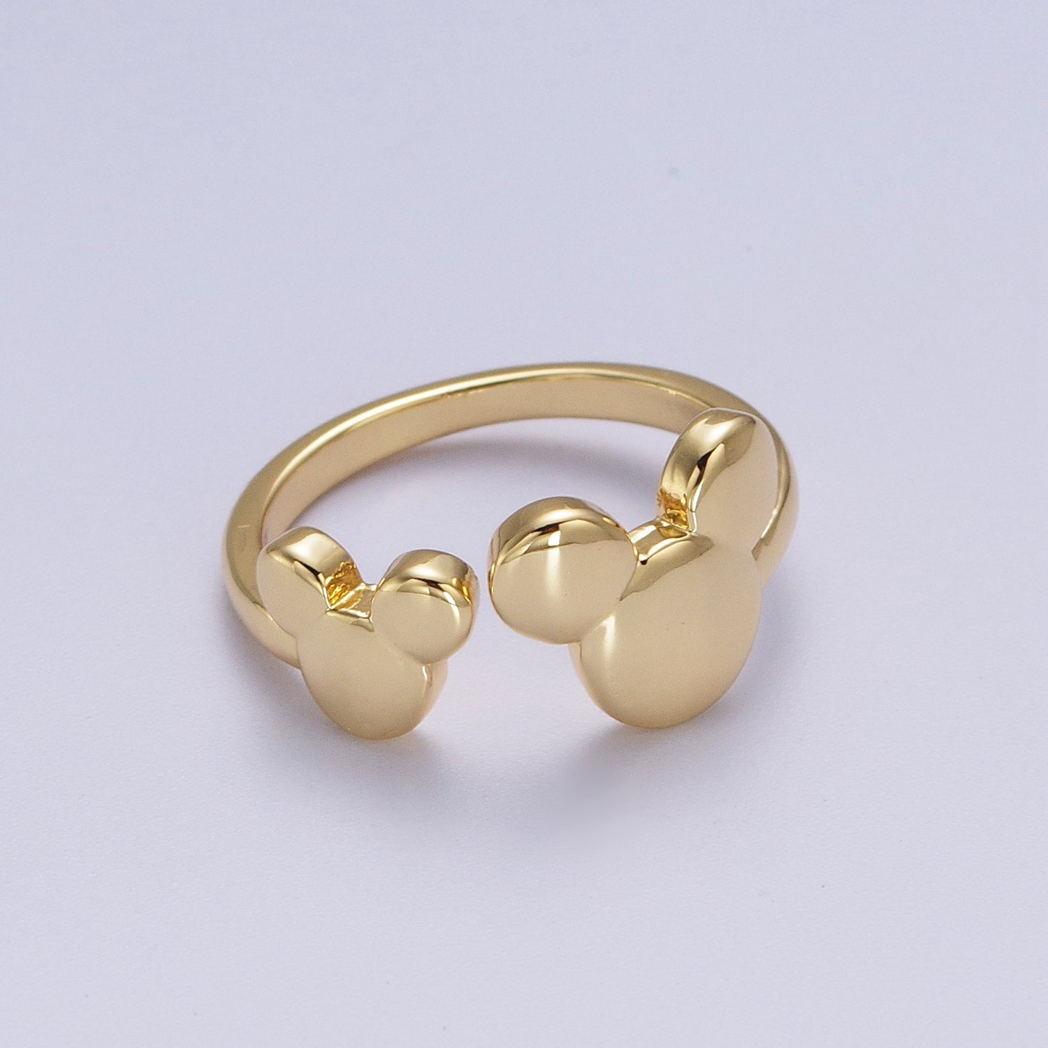 Double Cute Mouse Open Adjustable Gold Minimalist Ring | Y476 - DLUXCA