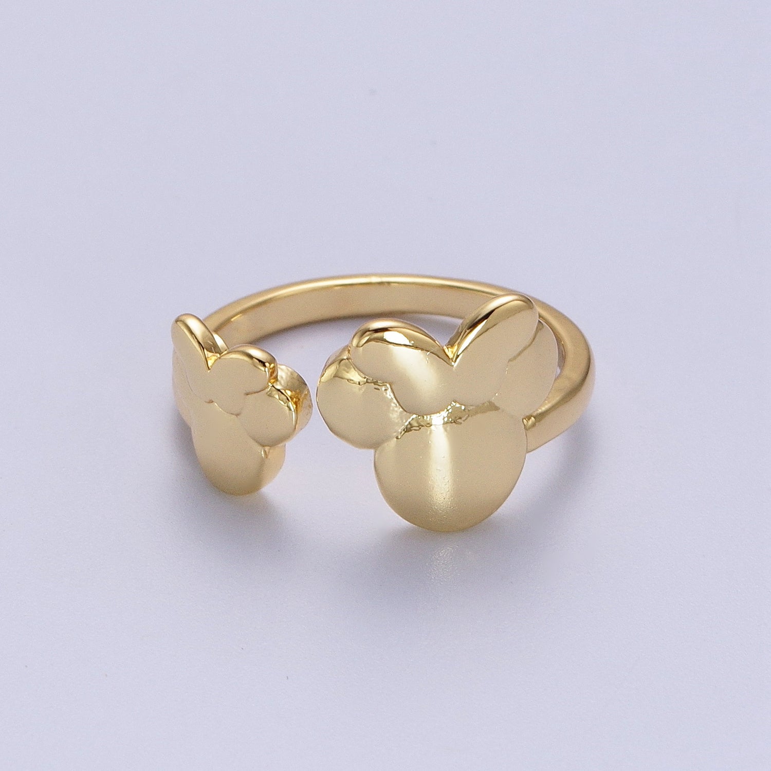 Double Bowed Mouse Open Adjustable Gold Minimalist Ring | Y477 - DLUXCA