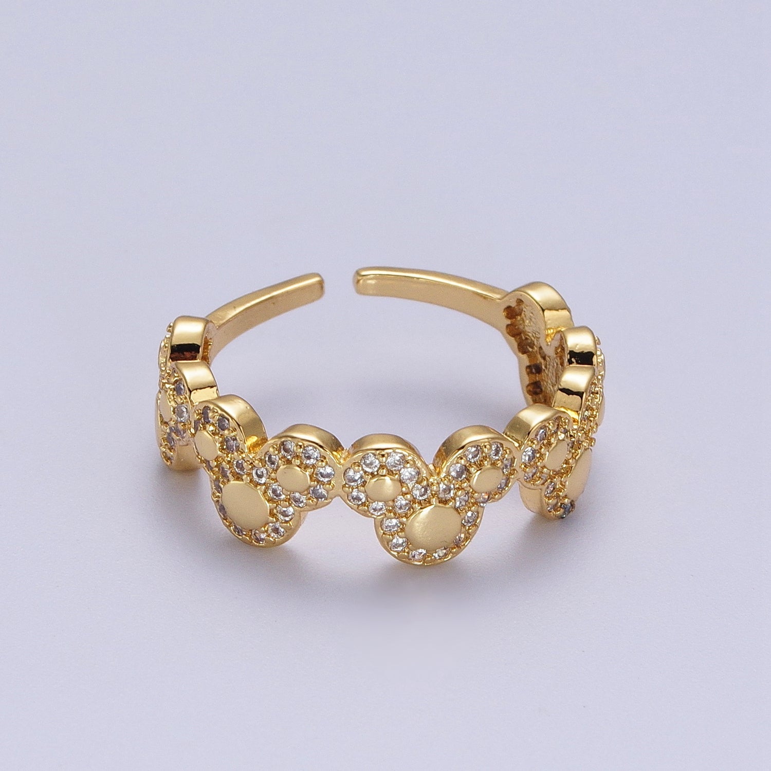 Clear Micro Paved CZ Mouses Adjustable Gold Ring | Y479 - DLUXCA