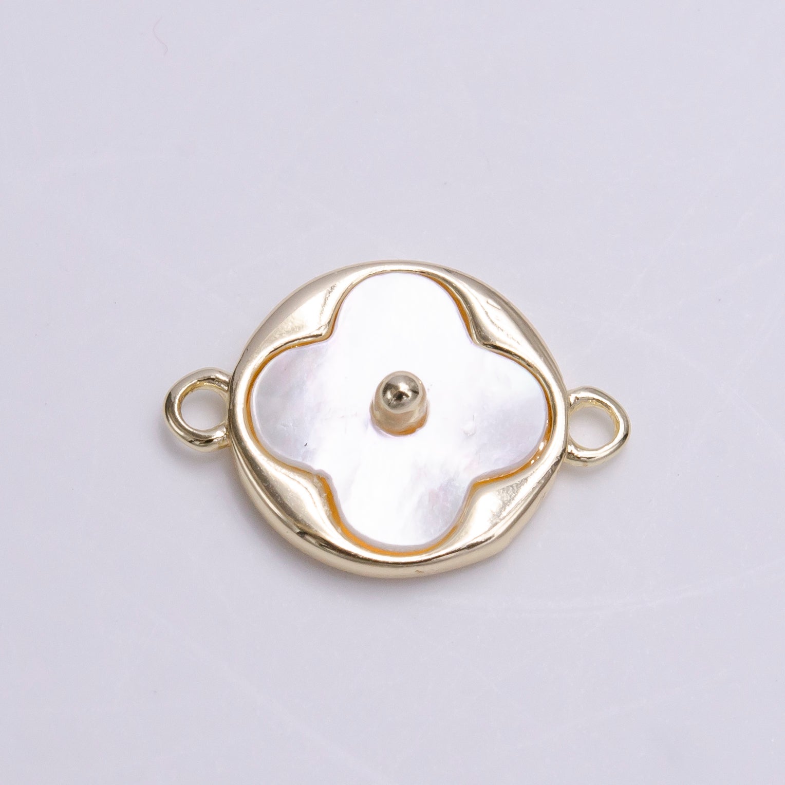 14K Gold Filled 11mm White Shell Pearl Quatrefoil Clover Round Connector | Y751 - DLUXCA