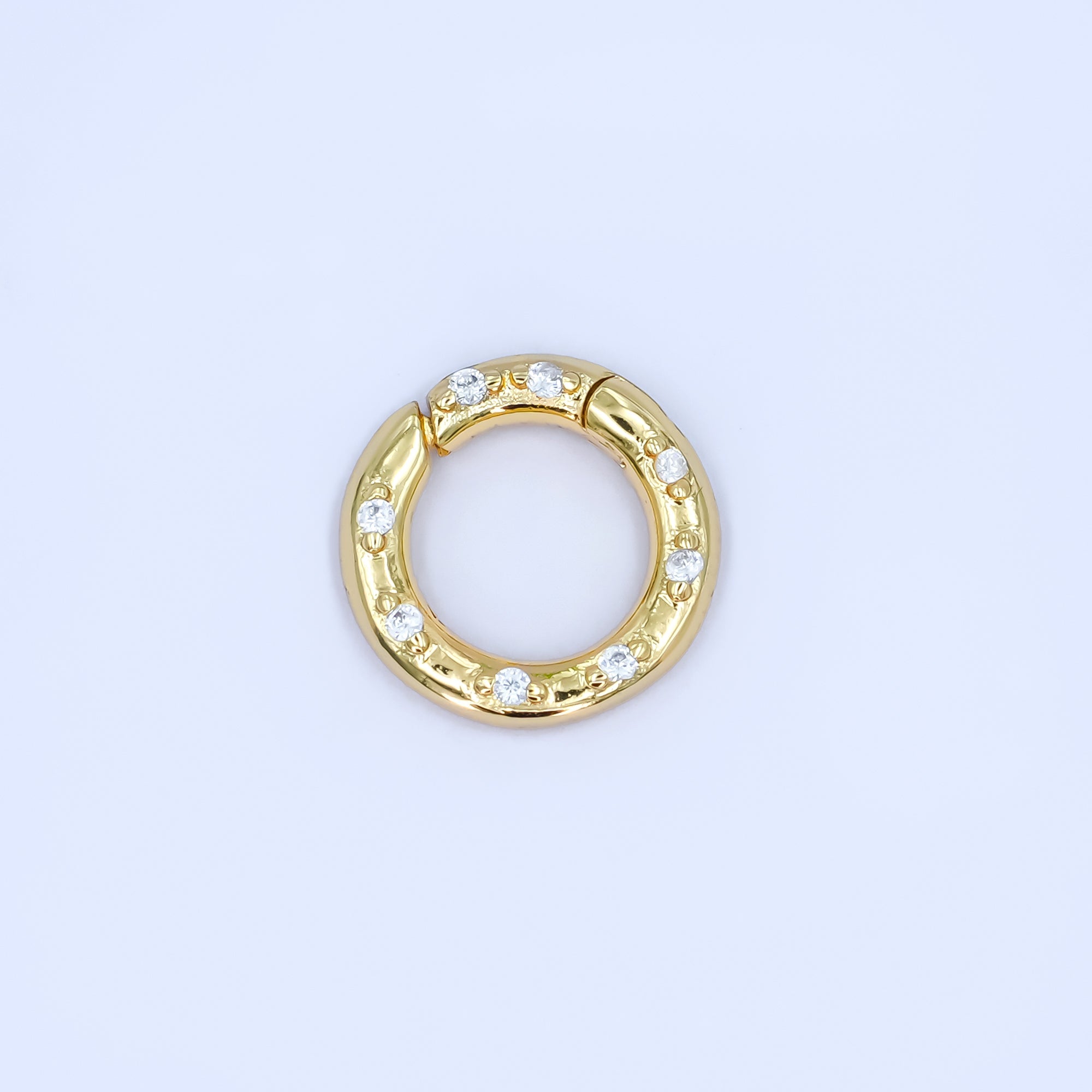 24K Gold Filled 12mm, 14mm, 16mm Clear CZ Dotted Round Pull Gate Findings in Gold & Silver | Z1051 - Z1053
