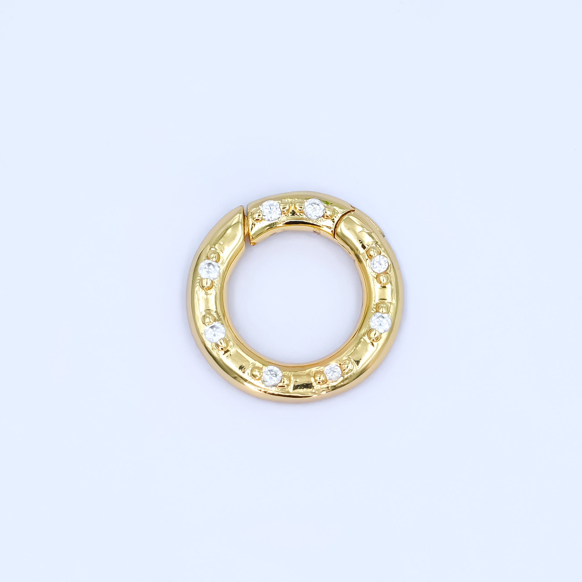 24K Gold Filled 12mm, 14mm, 16mm Clear CZ Dotted Round Pull Gate Findings in Gold & Silver | Z1051 - Z1053
