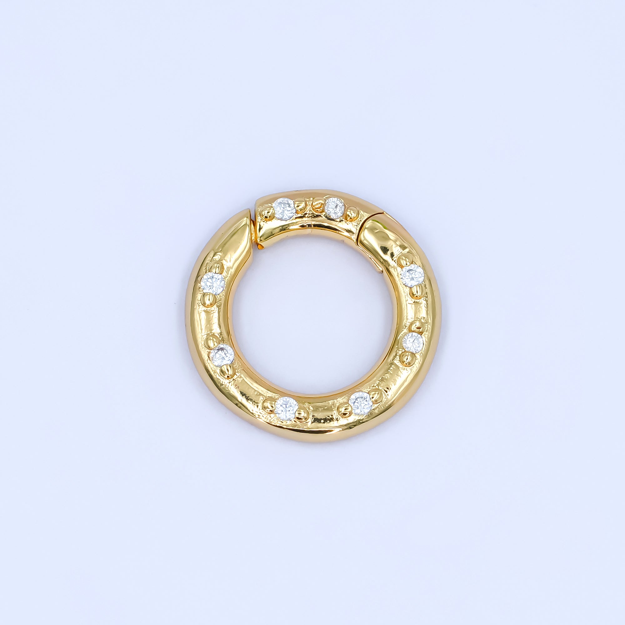 24K Gold Filled 12mm, 14mm, 16mm Clear CZ Dotted Round Pull Gate Findings in Gold & Silver | Z1051 - Z1053