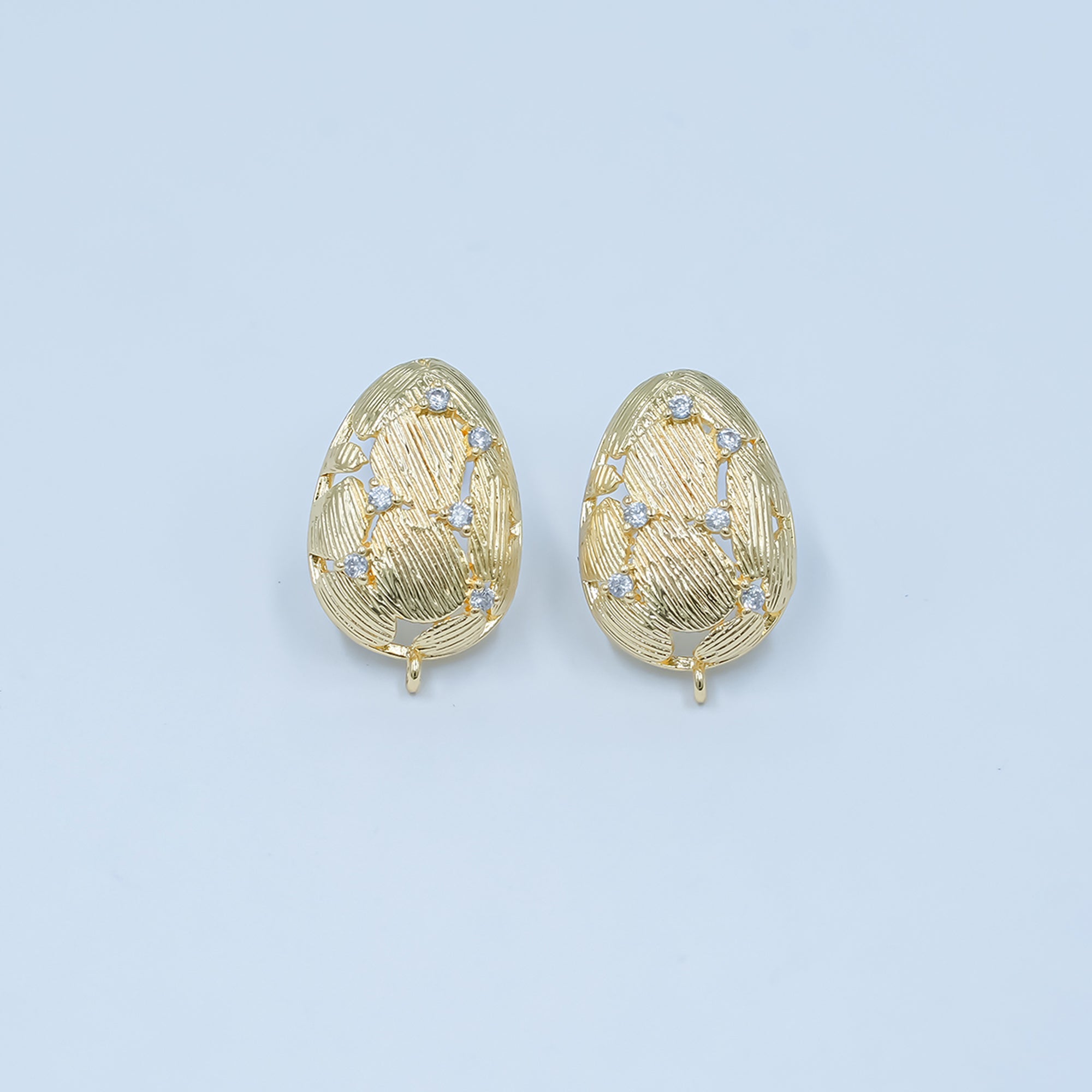 24K Gold Filled CZ Geometric Lined Teardrop Drop Stud Earring Findings | Z1129