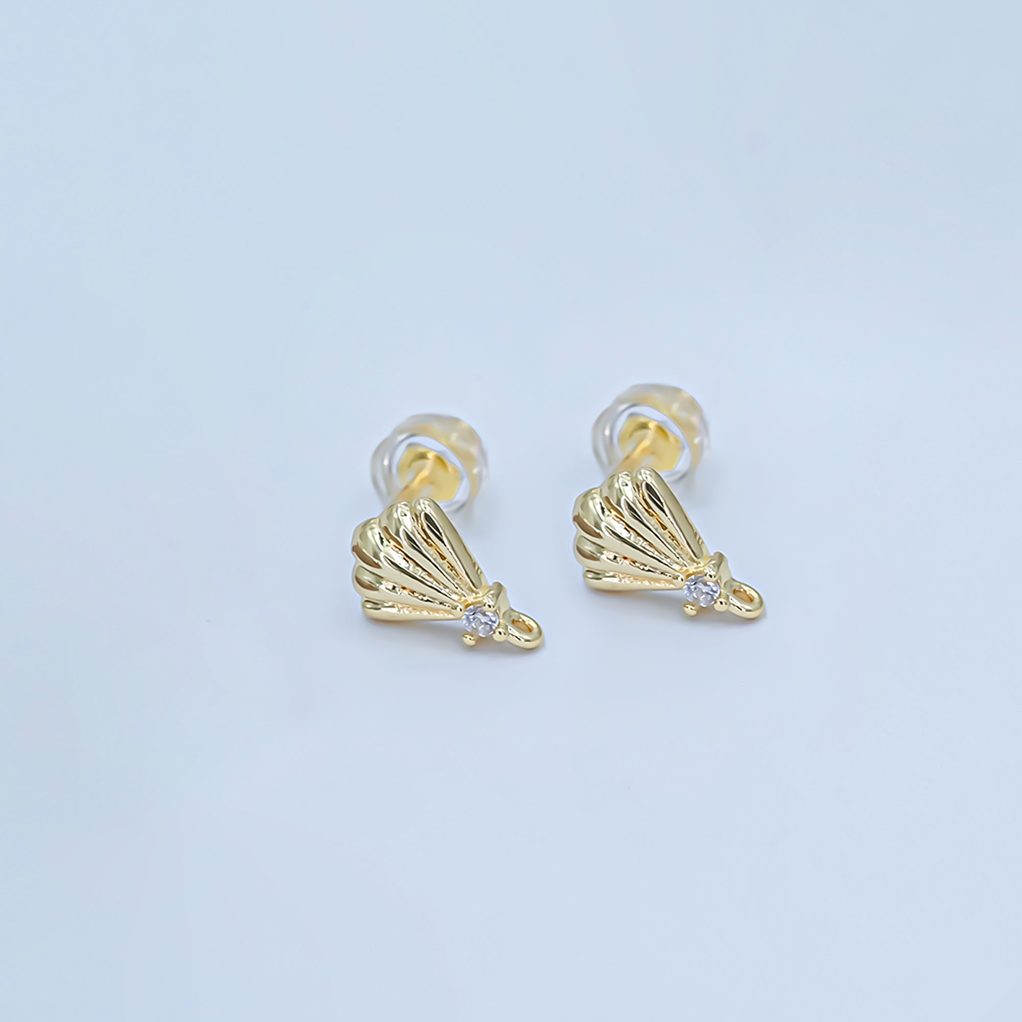 24K Gold Filled CZ Clam Sea Shell Stud Drop Earrings | Z1131