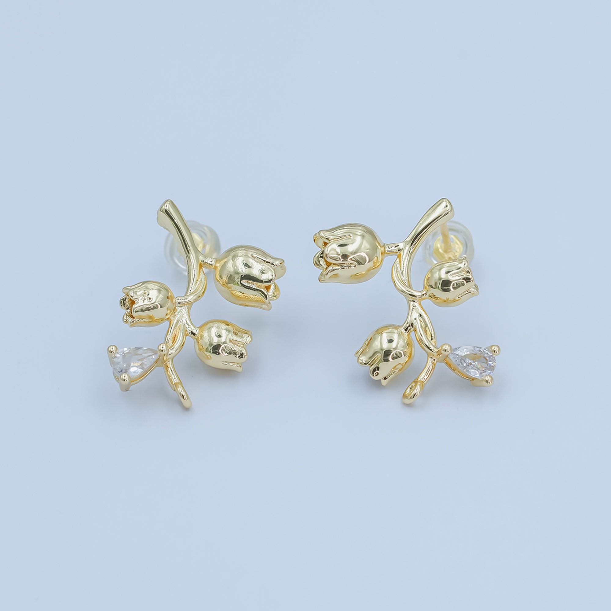 24K Gold Filled CZ Rose Flower Stud Drop Earrings | Z1132