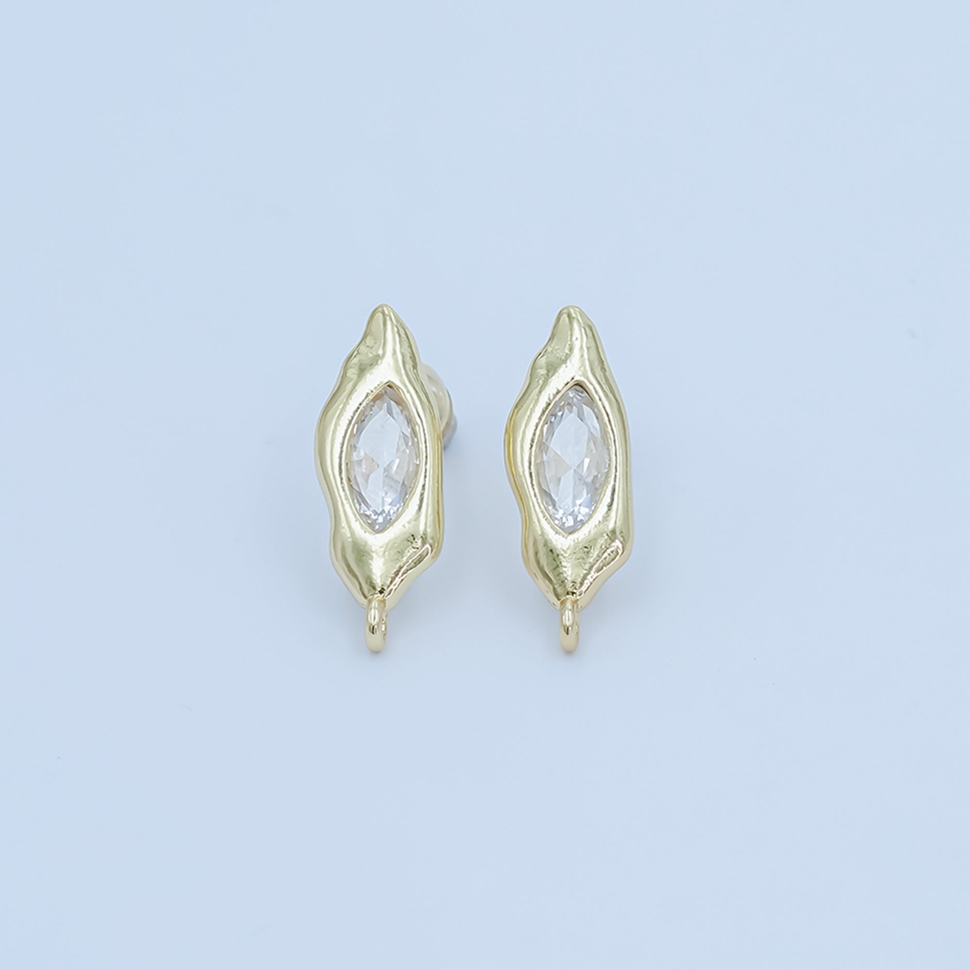 24K Gold Filled Marquise CZ Molten Drop Stud Earring Findings | Z1134
